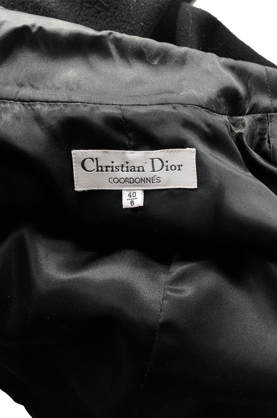 1990s Christian Dior Black Full Skirted Skater Coat W Satin Collar & Buttons 3