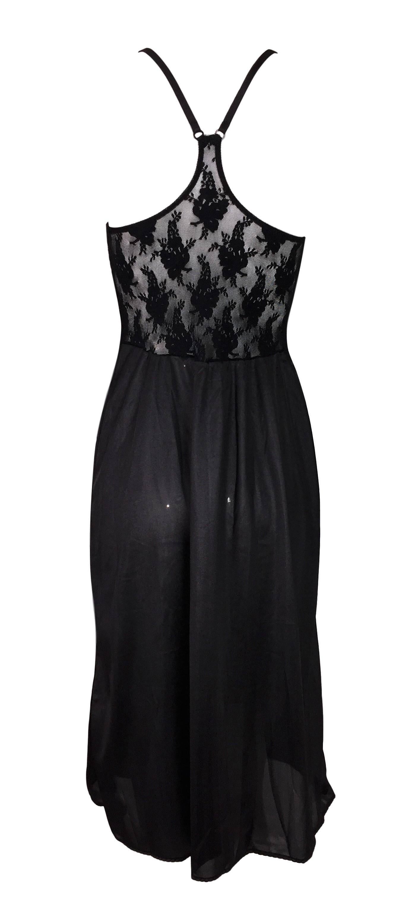 1990's Christian Dior Black Lace & Mesh Sheer Underwire Slip Dress 34B In Excellent Condition In Yukon, OK
