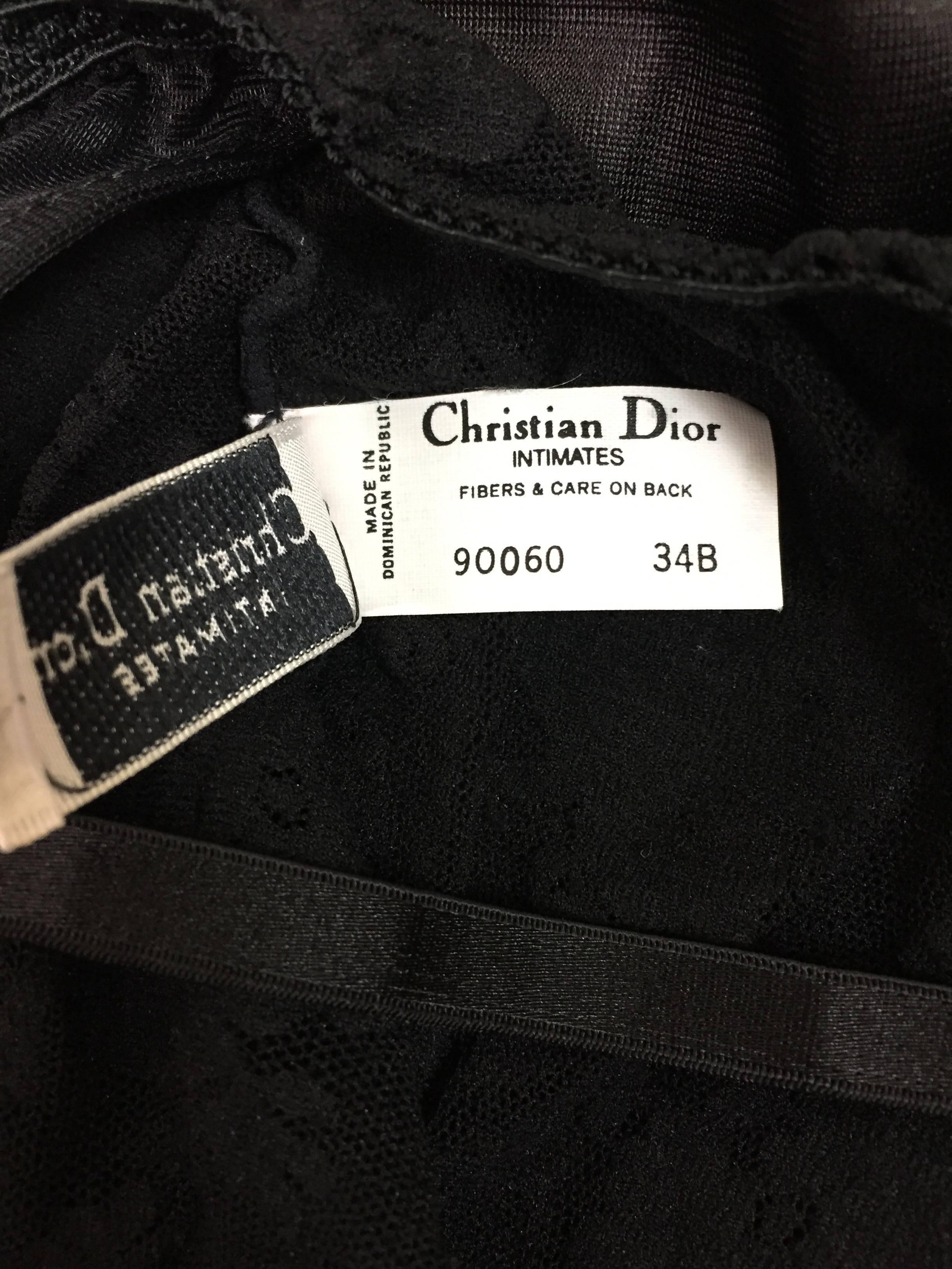 1990's Christian Dior Black Lace & Mesh Sheer Underwire Slip Dress 34B 1