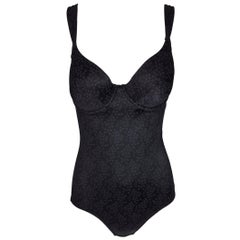 1990's Christian Dior Black Monogram Underwire Shapewear Bodysuit 34C XS/S