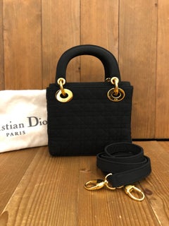 1990er CHRISTIAN DIOR Schwarzes Nylon Cannage Mini Lady Dior Handtasche