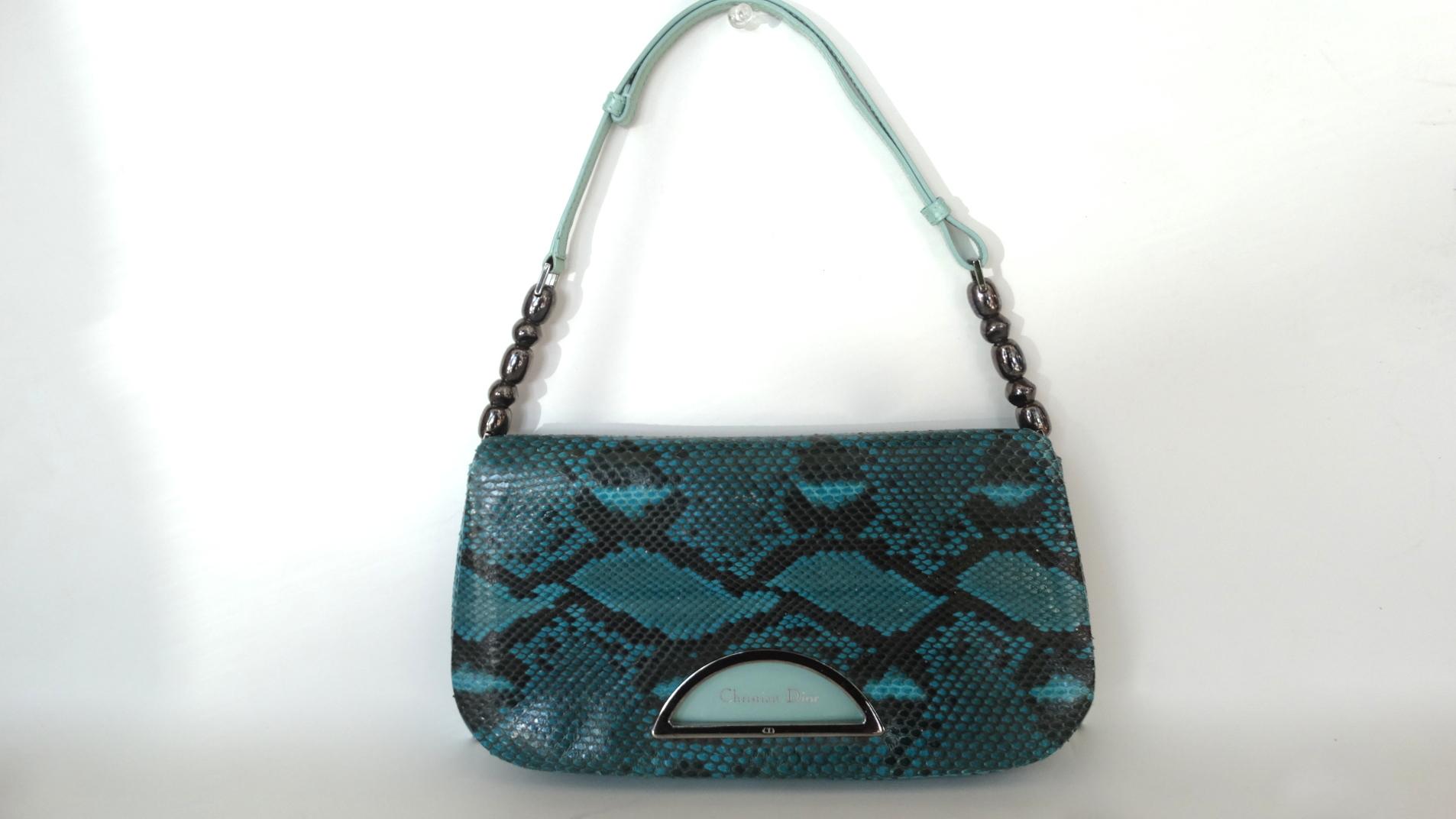 1990s Christian Dior Blue Snakeskin Malice Bag 8