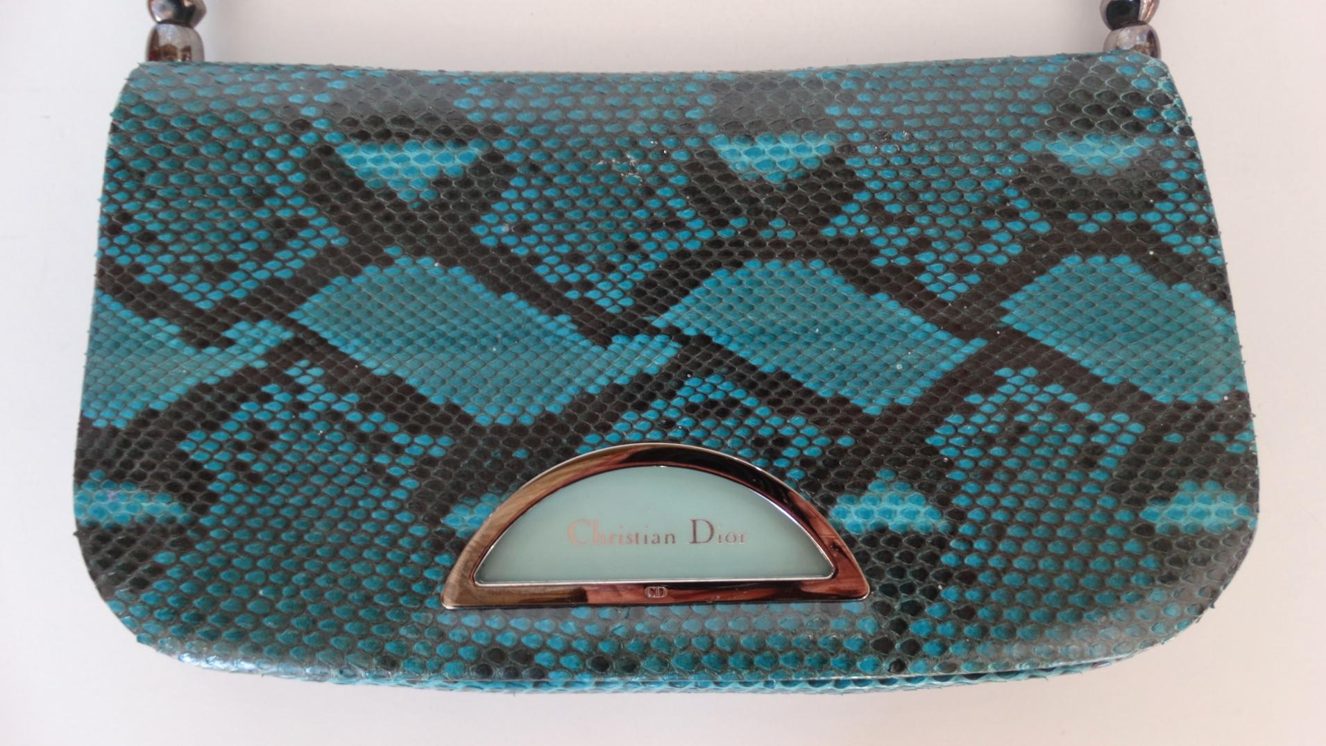 Black 1990s Christian Dior Blue Snakeskin Malice Bag