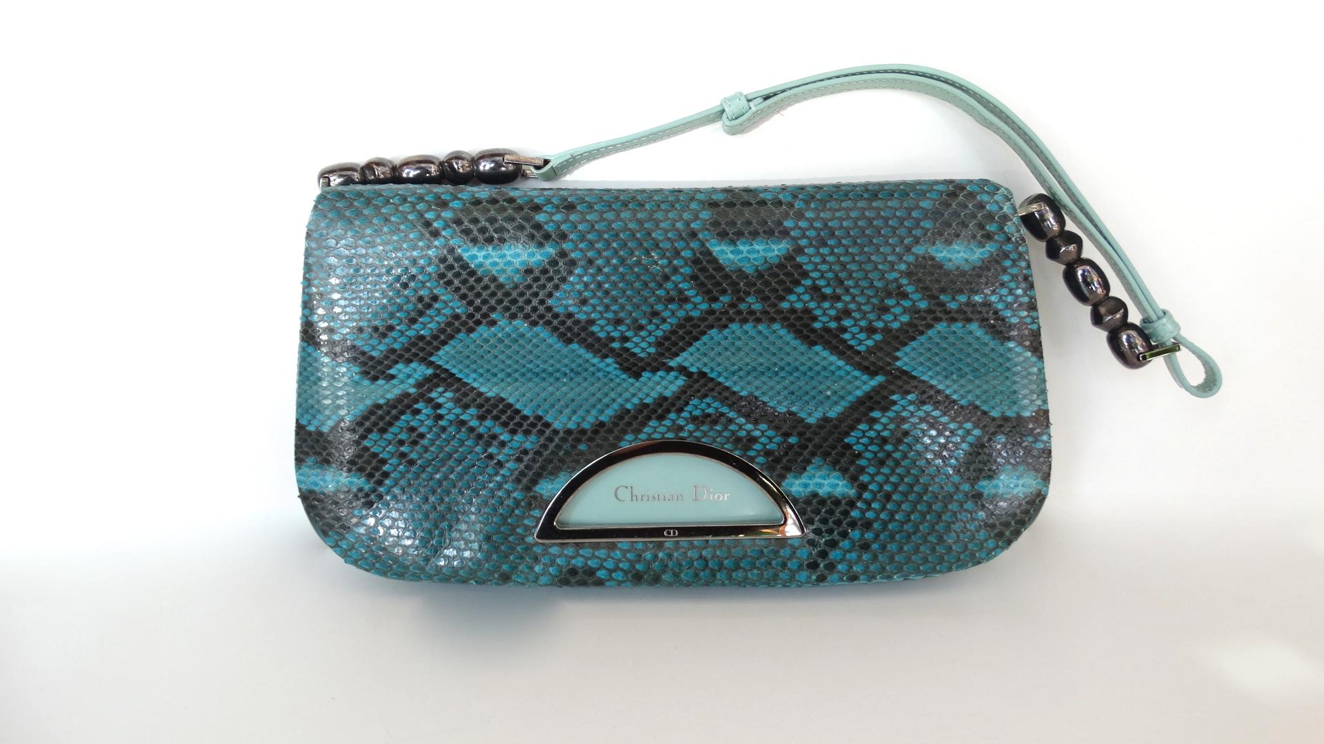 1990s Christian Dior Blue Snakeskin Malice Bag 2