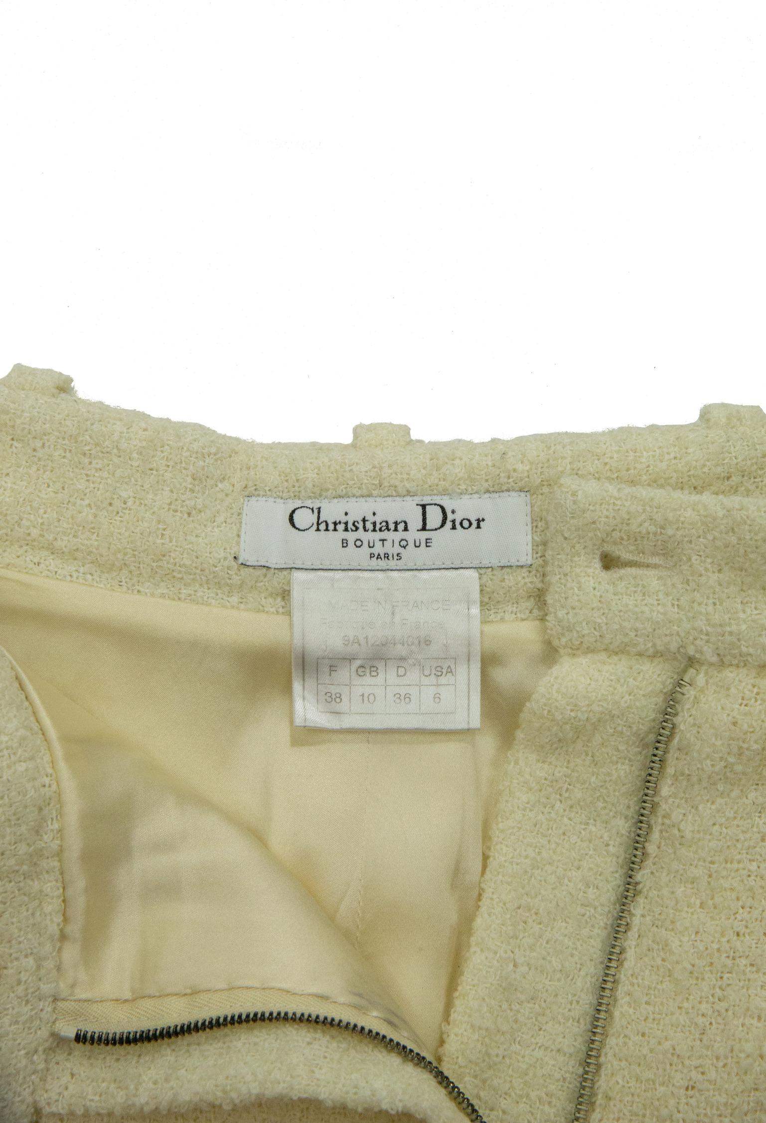 1990s Christian Dior Boutique Cream Boucle Wool Trousers In Good Condition In London, GB