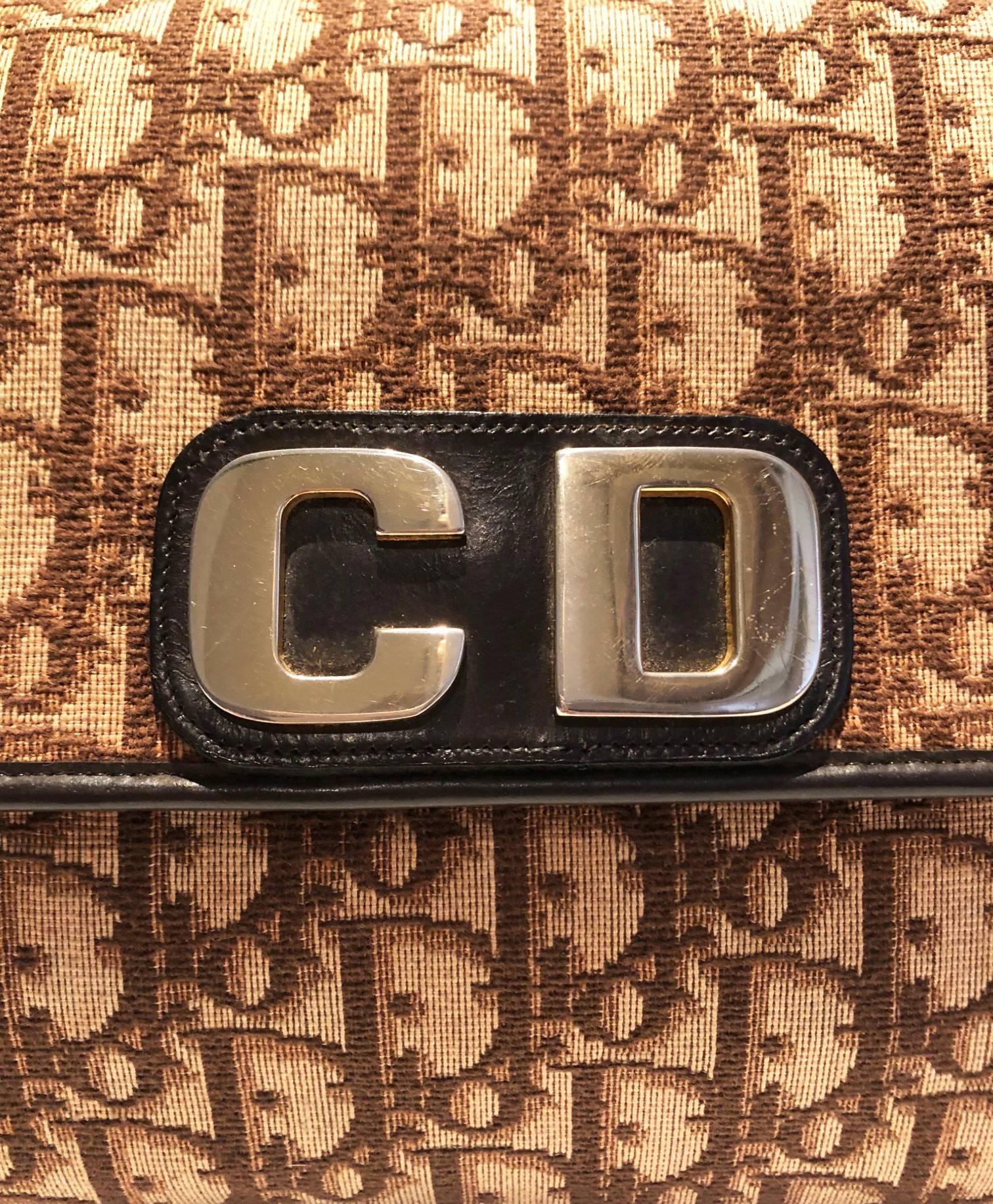 1990s Christian Dior Brown Monogram Large CD Metal Logo Large Clutch Bag 2