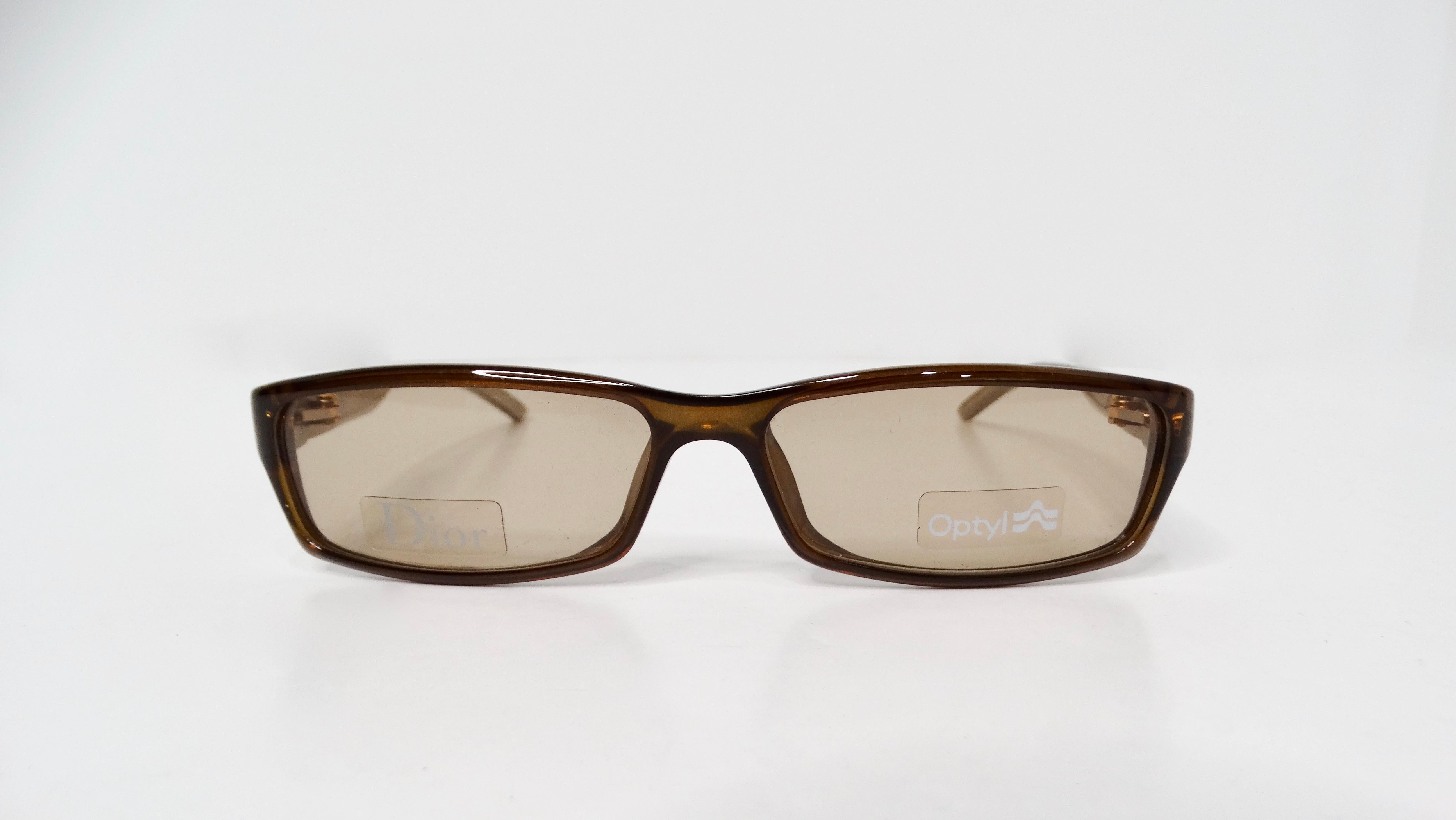 1990s Christian Dior Brown Rectangular Sunglasses With Rhinestones In Good Condition For Sale In Scottsdale, AZ
