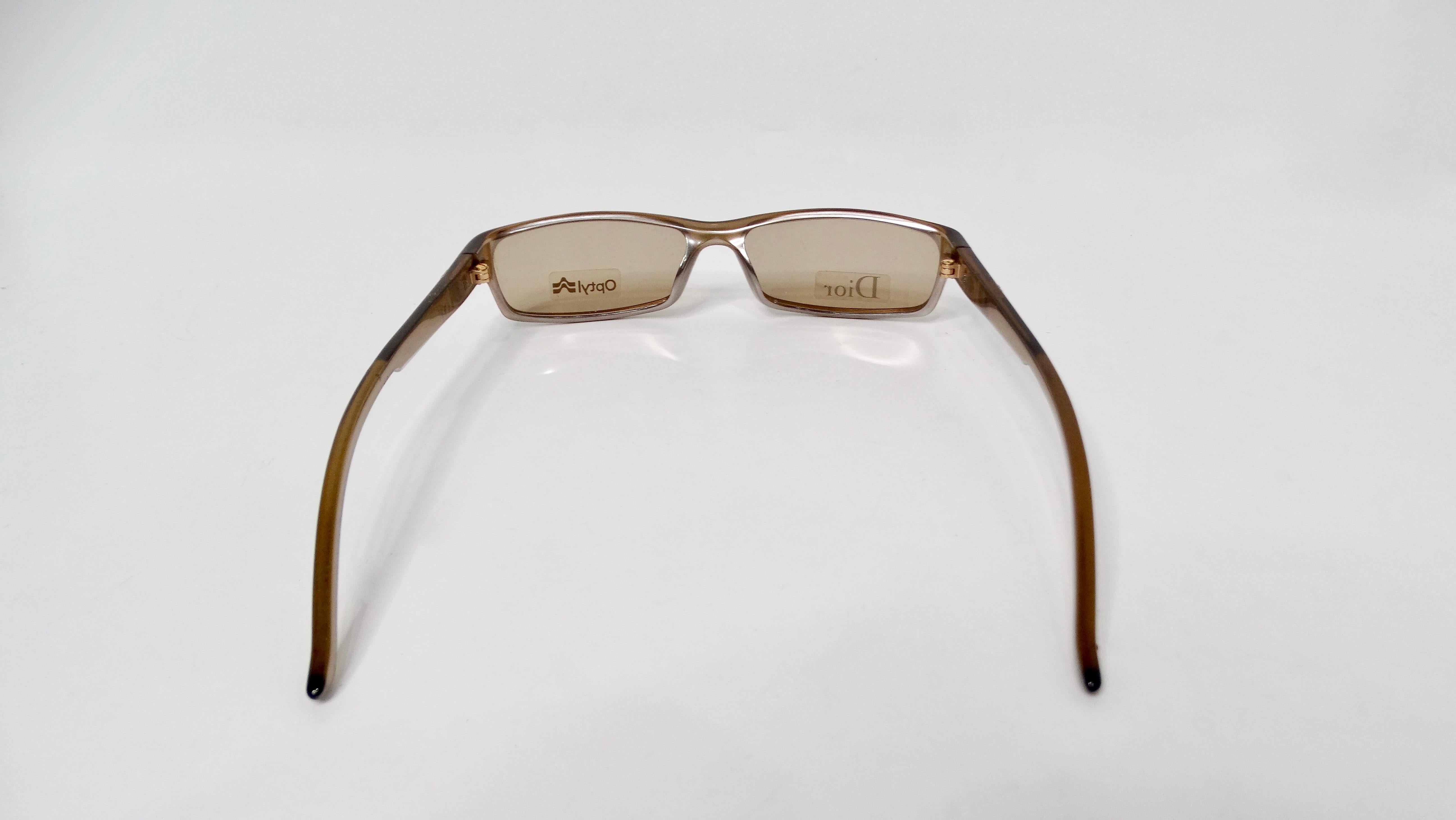 1990s Christian Dior Brown Rectangular Sunglasses With Rhinestones For Sale 2