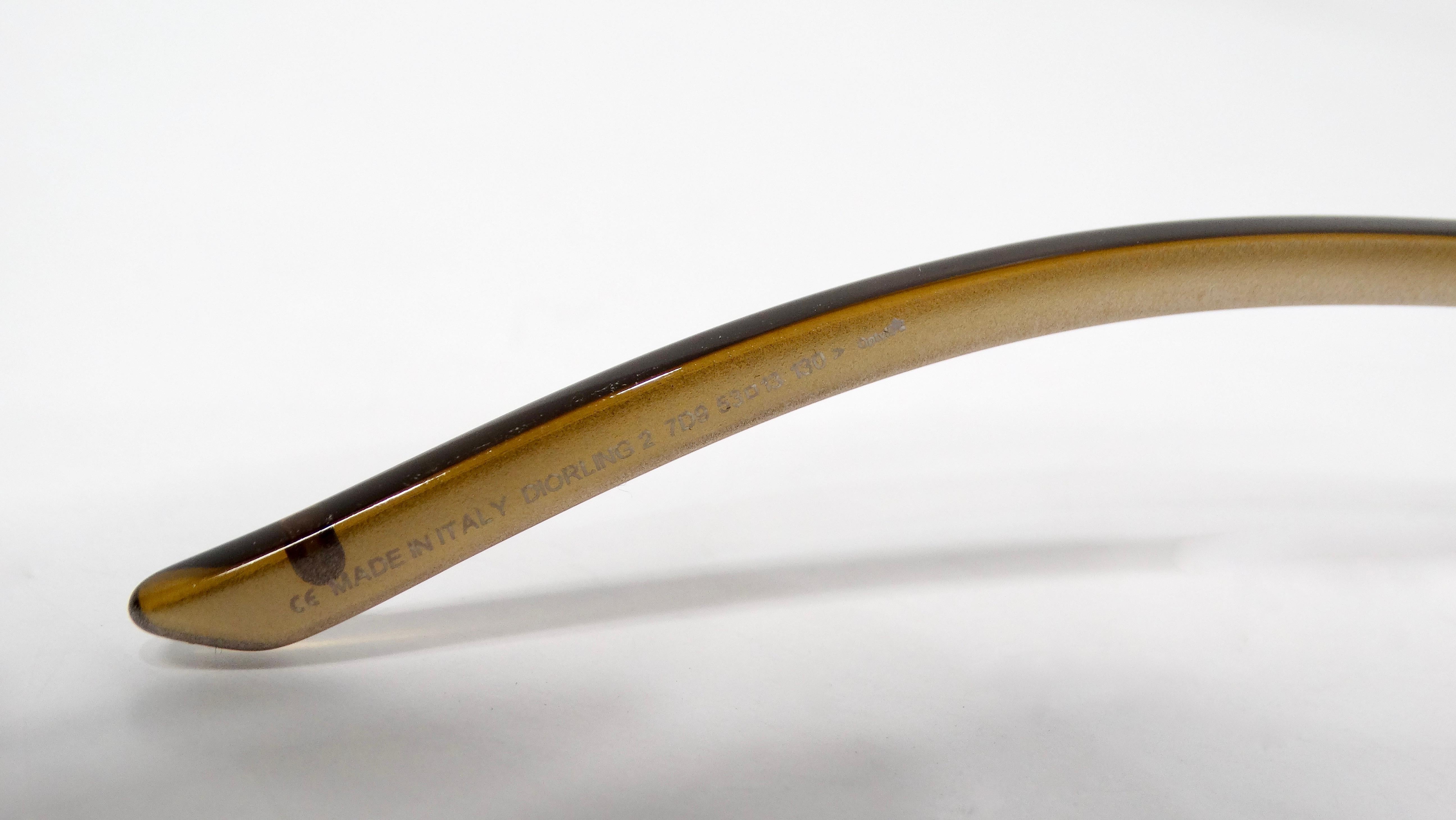 1990s Christian Dior Brown Rectangular Sunglasses With Rhinestones For Sale 3
