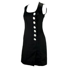 1990s Christian Dior by Gianfranco Ferré Black Linen Sleeveless Button Dress