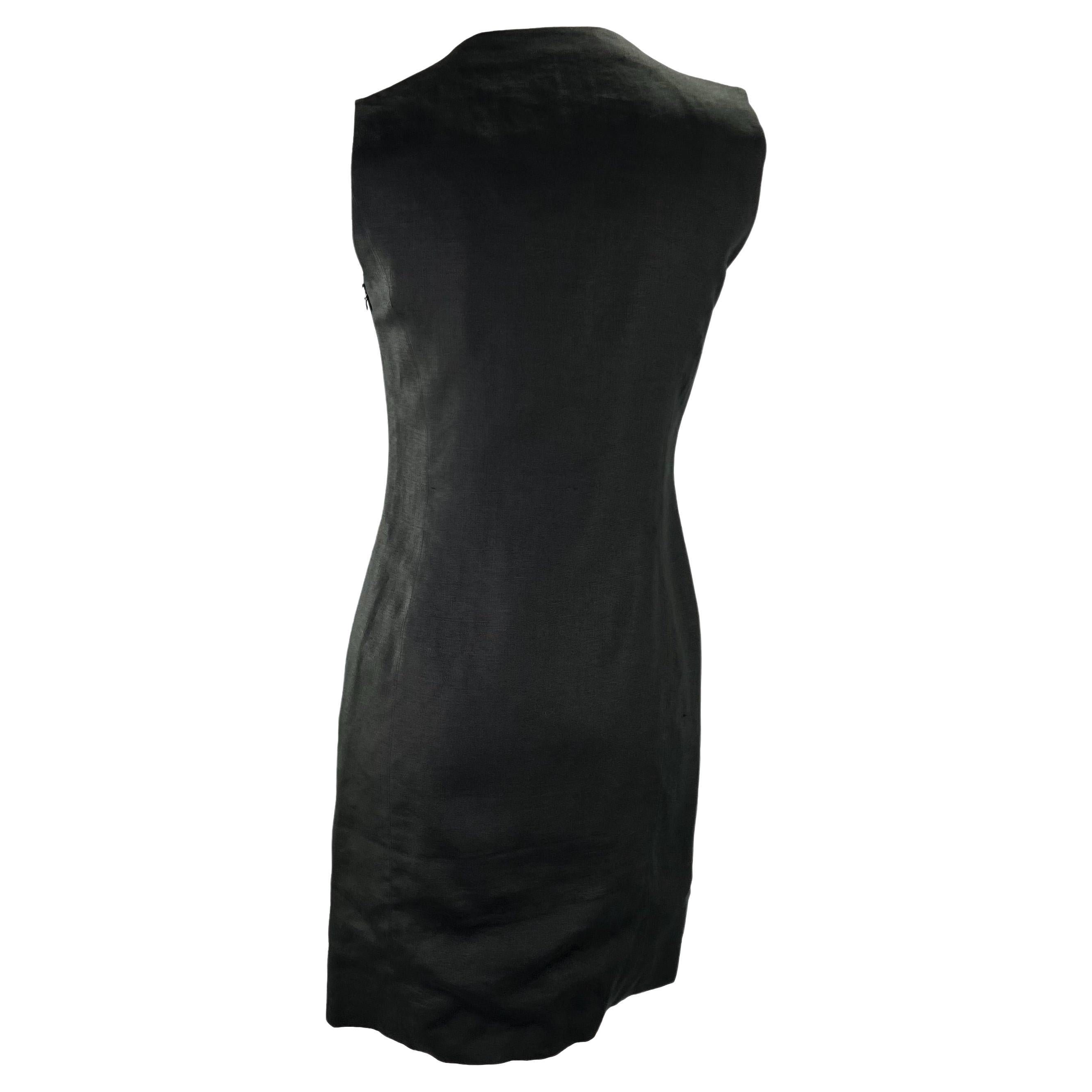 Women's 1990s Christian Dior by Gianfranco Ferré Black Linen Sleeveless Button Dress For Sale