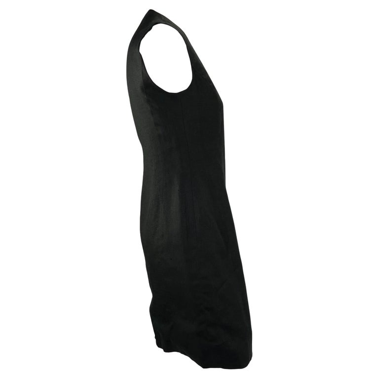 1990s Christian Dior by Gianfranco Ferré Black Linen Sleeveless Button Dress For Sale 1