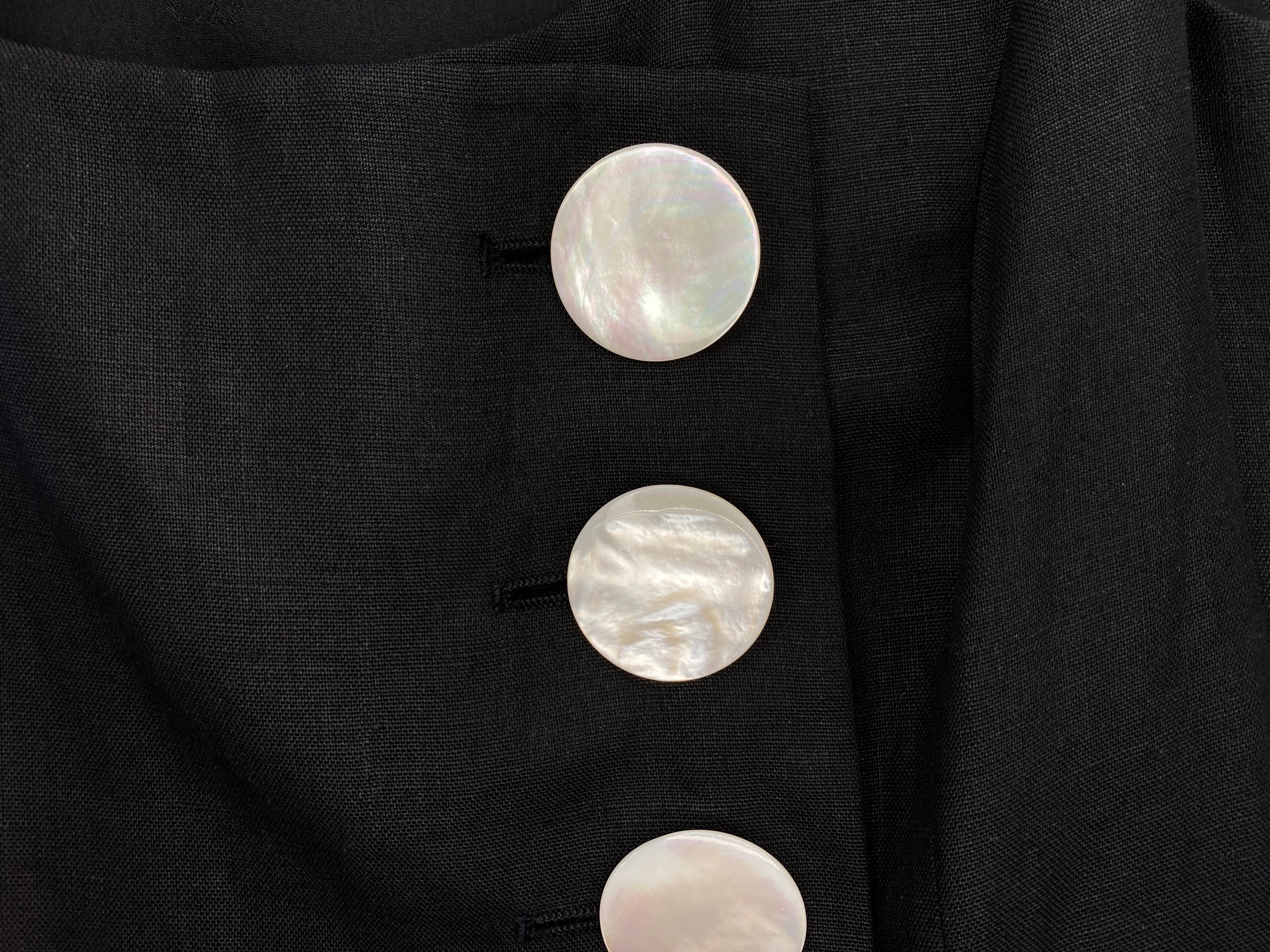 1990s Christian Dior by Gianfranco Ferré Black Linen Sleeveless Button Dress For Sale 3