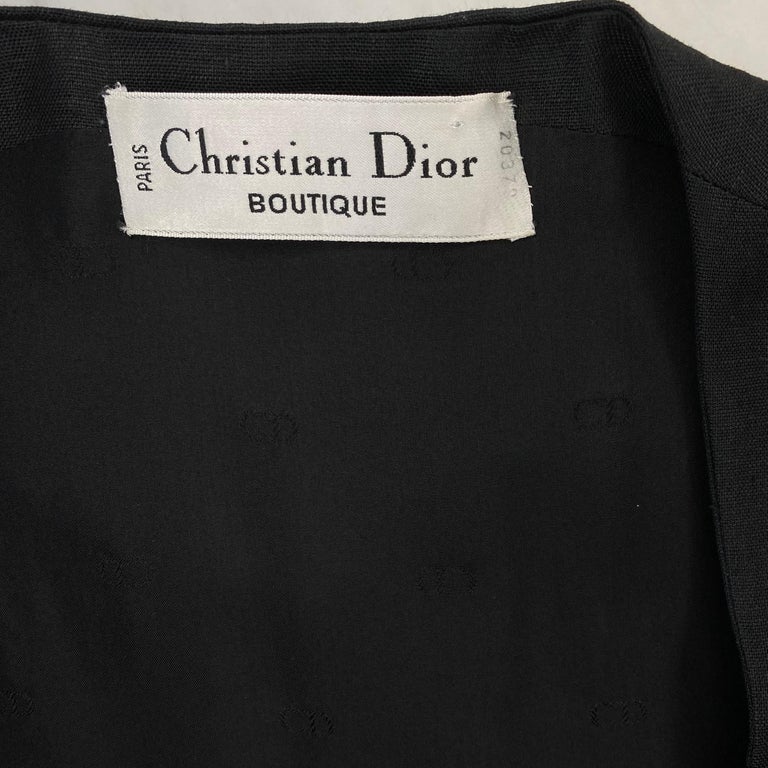 1990s Christian Dior by Gianfranco Ferré Black Linen Sleeveless Button Dress For Sale 4