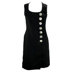 Vintage 1990s Christian Dior by Gianfranco Ferré Black Linen Sleeveless Button Dress