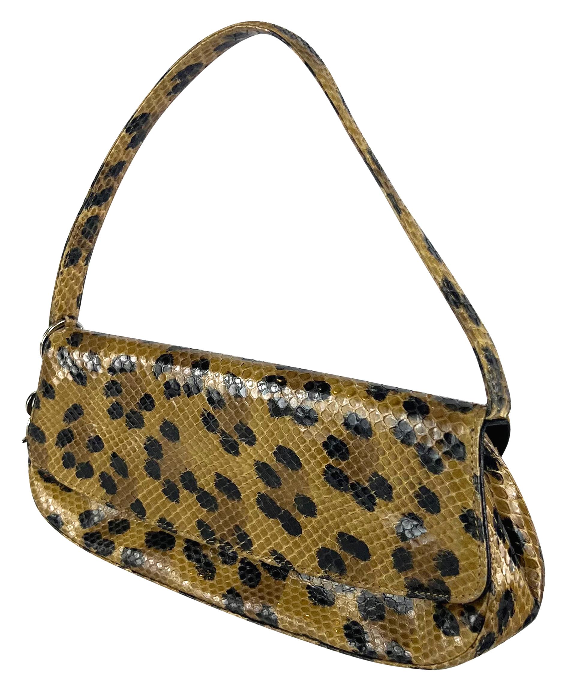 Marron Christian Dior par Gianfranco Ferre - Sac à bandoulière en python véritable léopard, années 1990 en vente