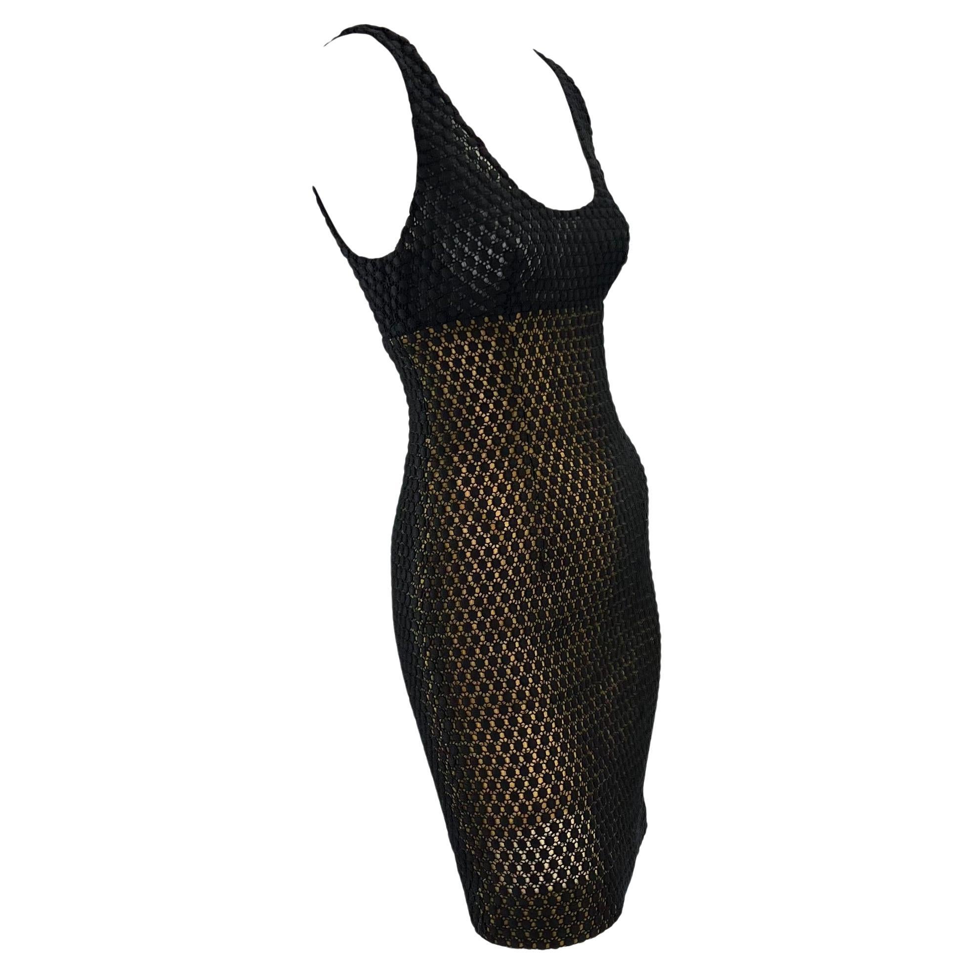 Black 1990s Christian Dior by Gianfranco Ferré Sheer Polka Dot Lace Bodycon Mini Dress For Sale
