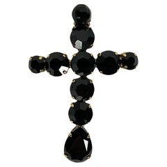 1990's Christian Dior by John Galliano Large Black Crucifix Cross Pendant & Pin