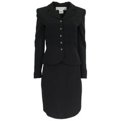 Vintage 1990s Christian Dior Chic Black Jacket 
Skirt Suit w Waist Detailing