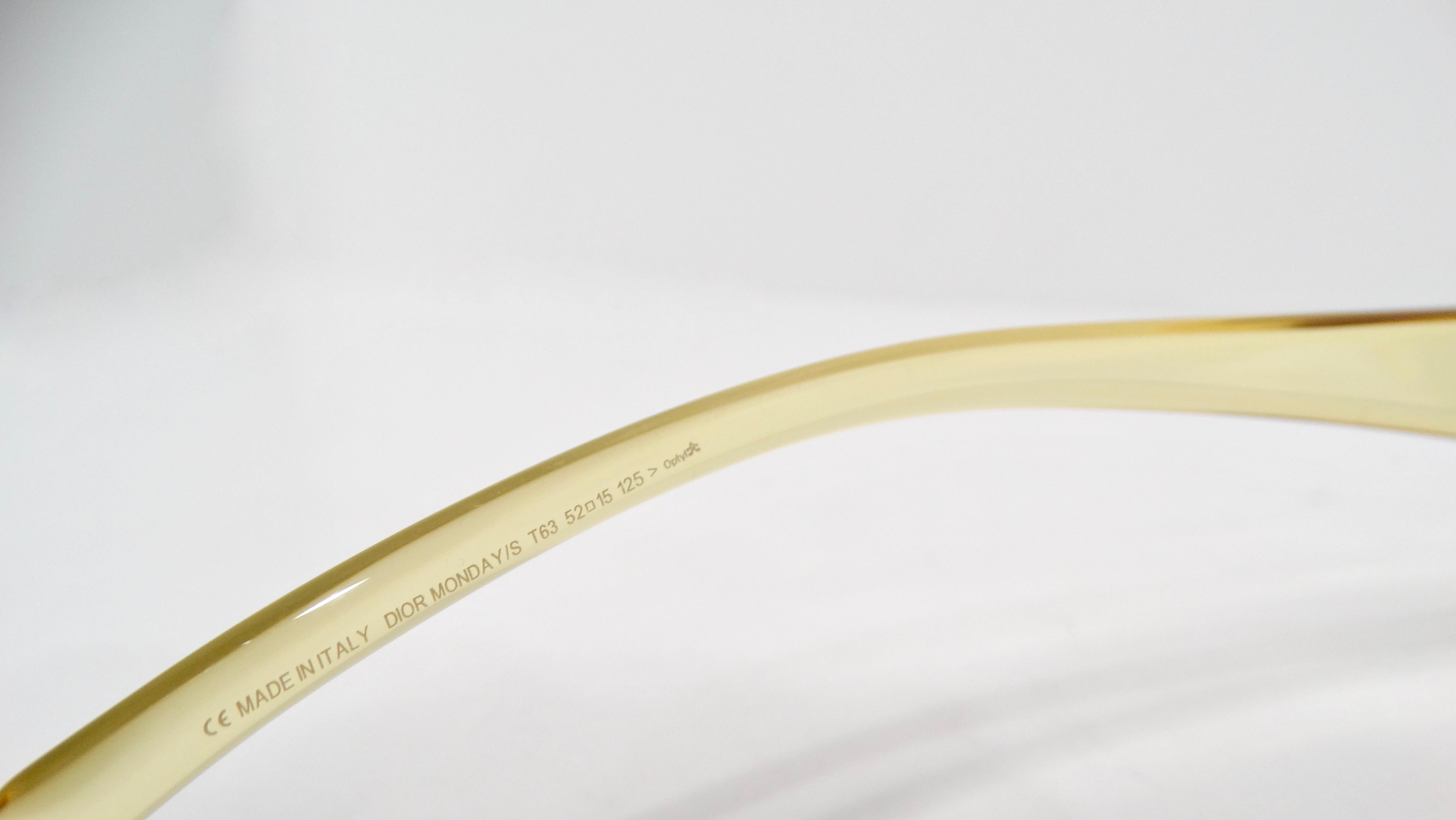 1990s Christian Dior Clear Yellow Rectangular Tinted Sunglasses With Rhinestones For Sale 1