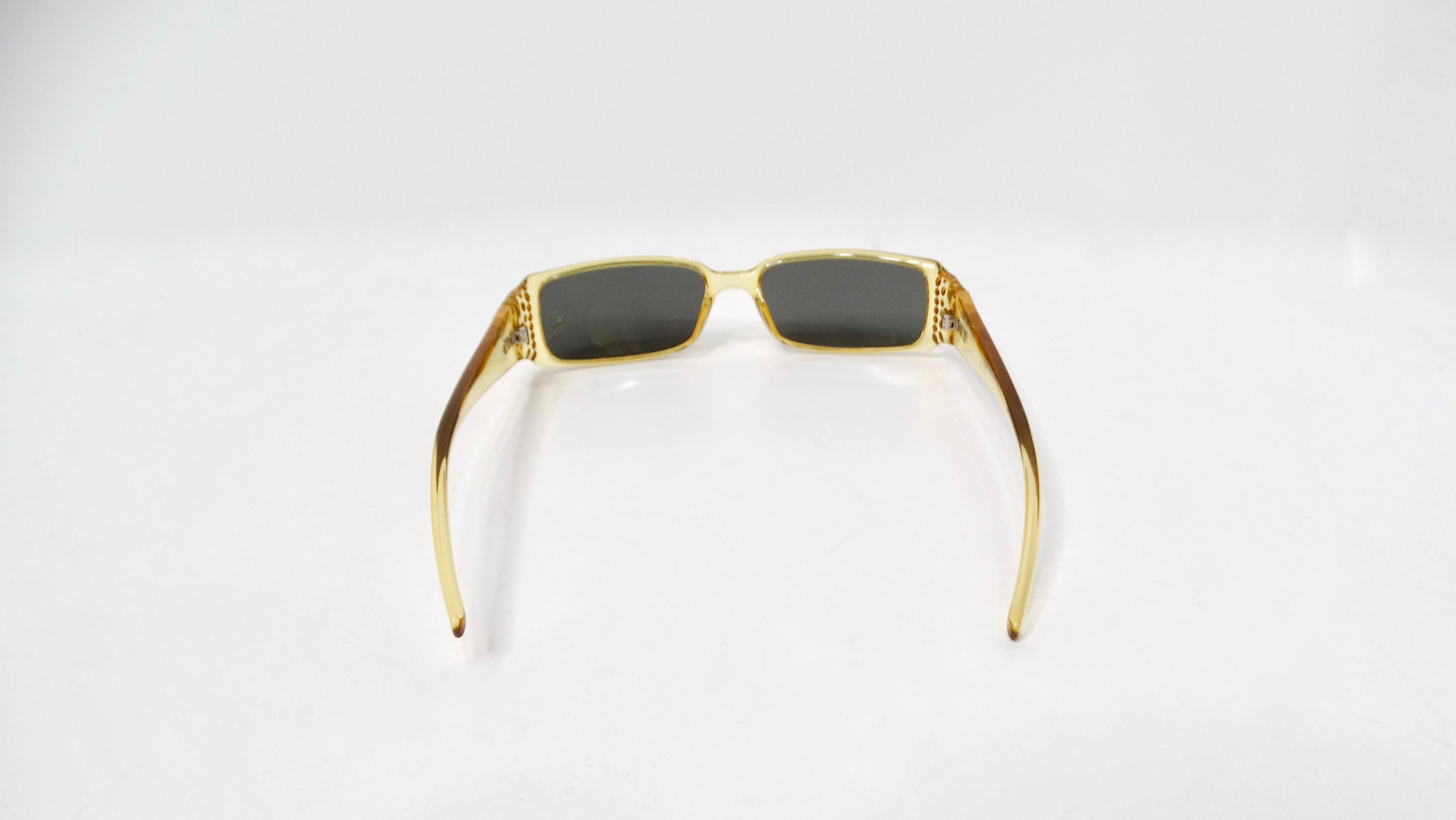 1990s Christian Dior Clear Yellow Rectangular Tinted Sunglasses With Rhinestones For Sale 2