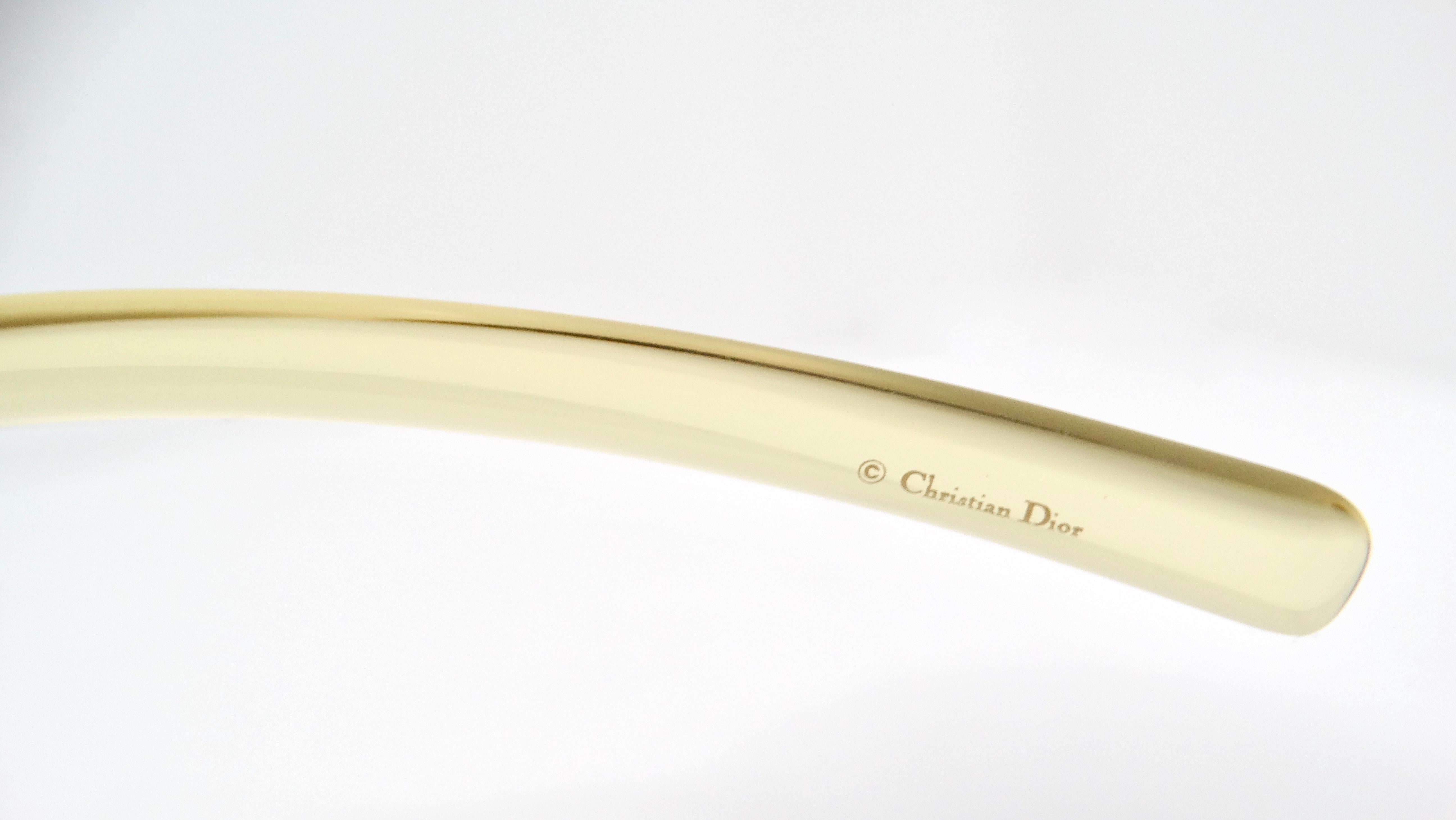1990s Christian Dior Clear Yellow Rectangular Tinted Sunglasses With Rhinestones For Sale 3
