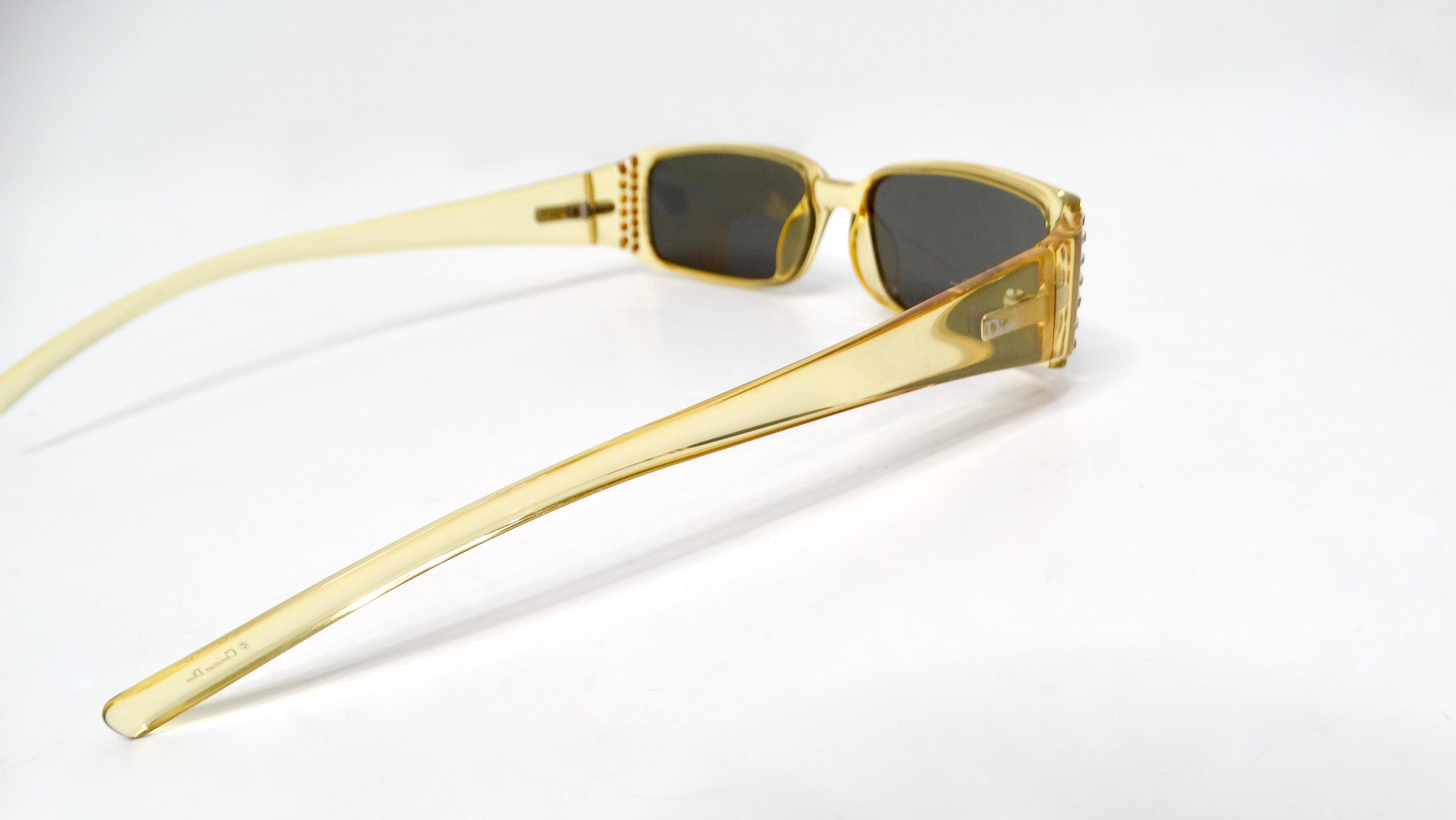 1990s Christian Dior Clear Yellow Rectangular Tinted Sunglasses With Rhinestones For Sale 4