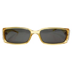 Occhiali da sole anni '90 Christian Dior Clear Yellow Rectangular Tinted con strass