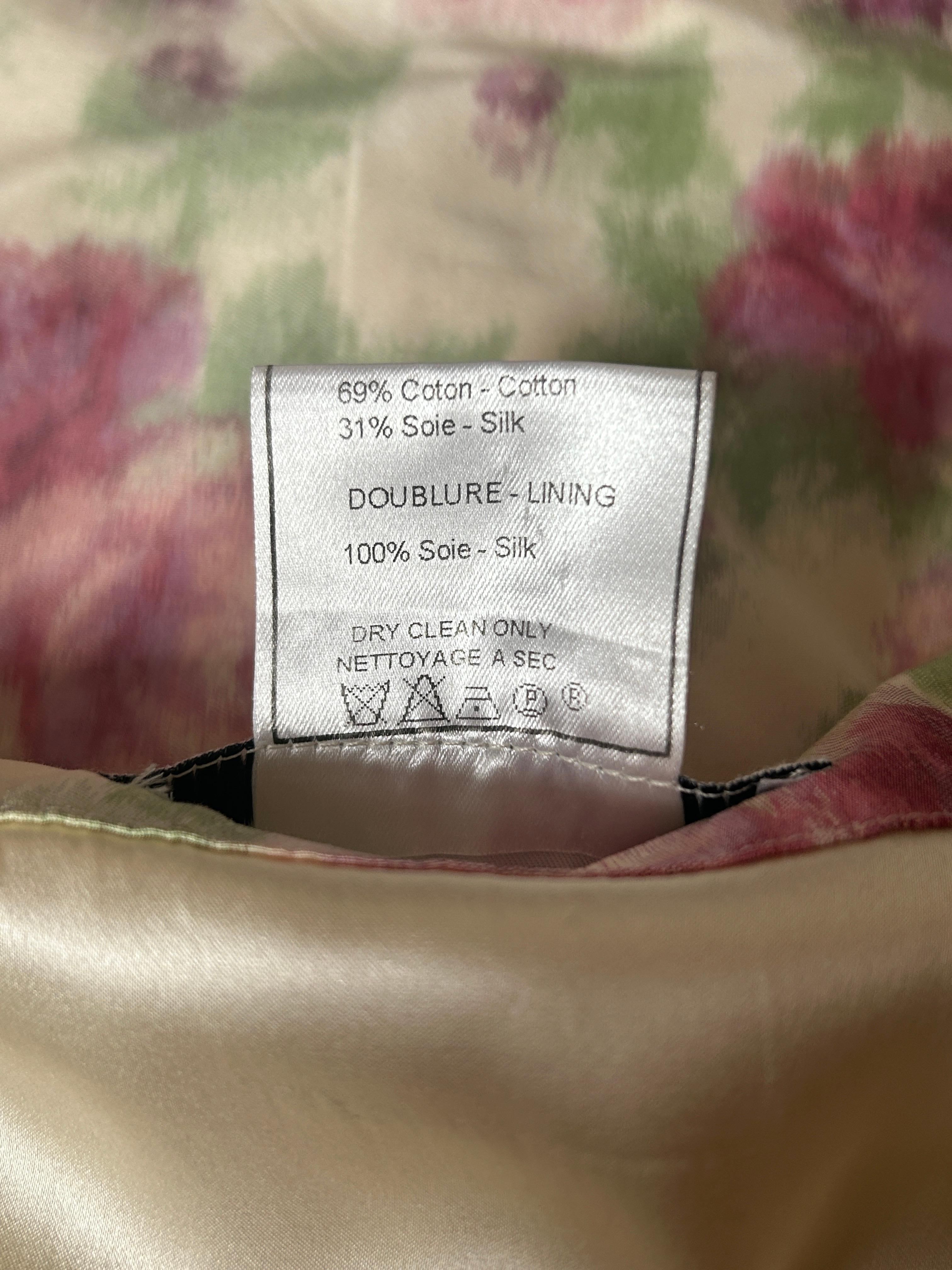 1990s Christian Dior Cream Watercolor Floral Print Flared Ruffle Pencil Skirt For Sale 1