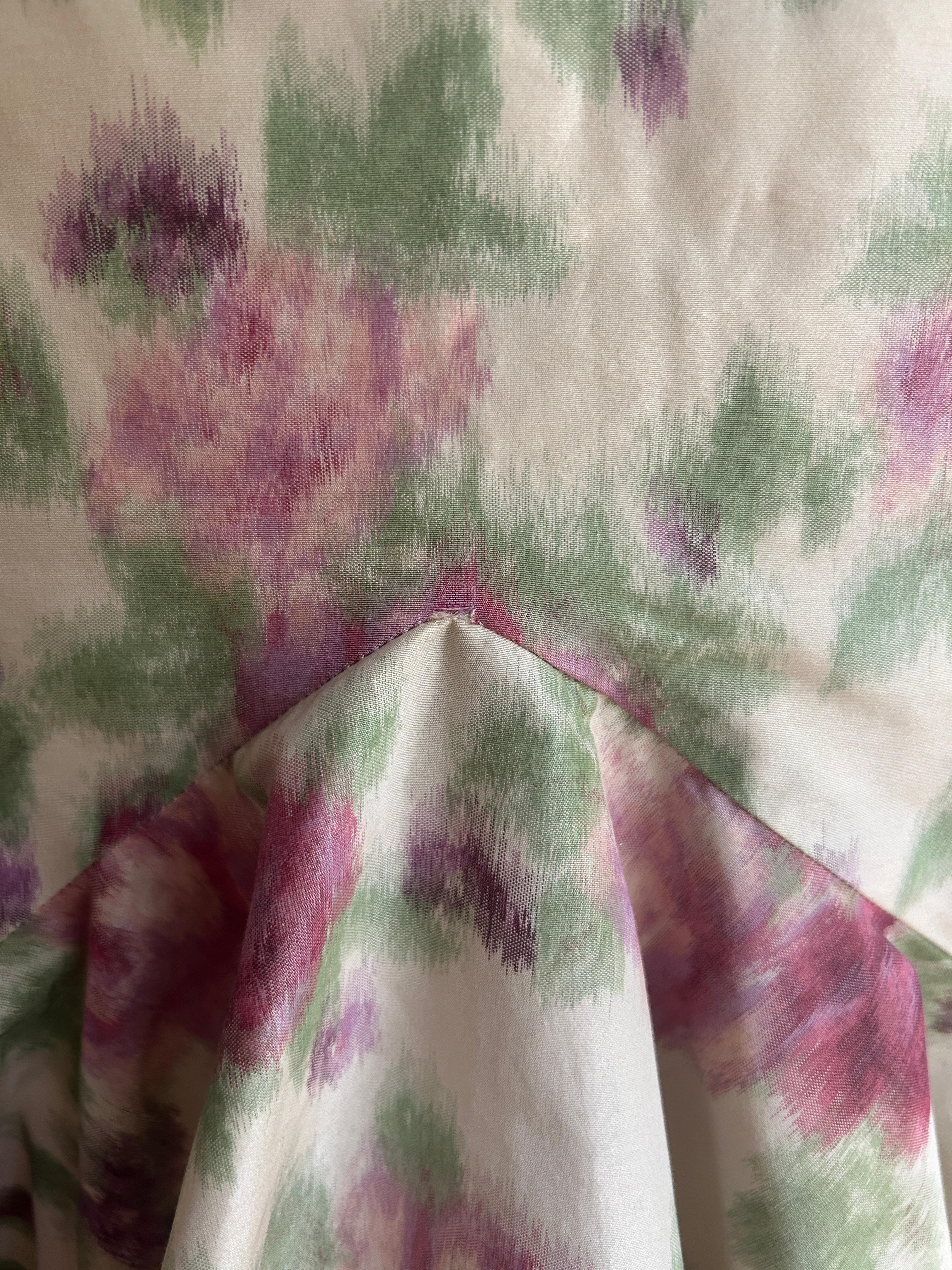 1990s Christian Dior Cream Watercolor Floral Print Flared Ruffle Pencil Skirt For Sale 2