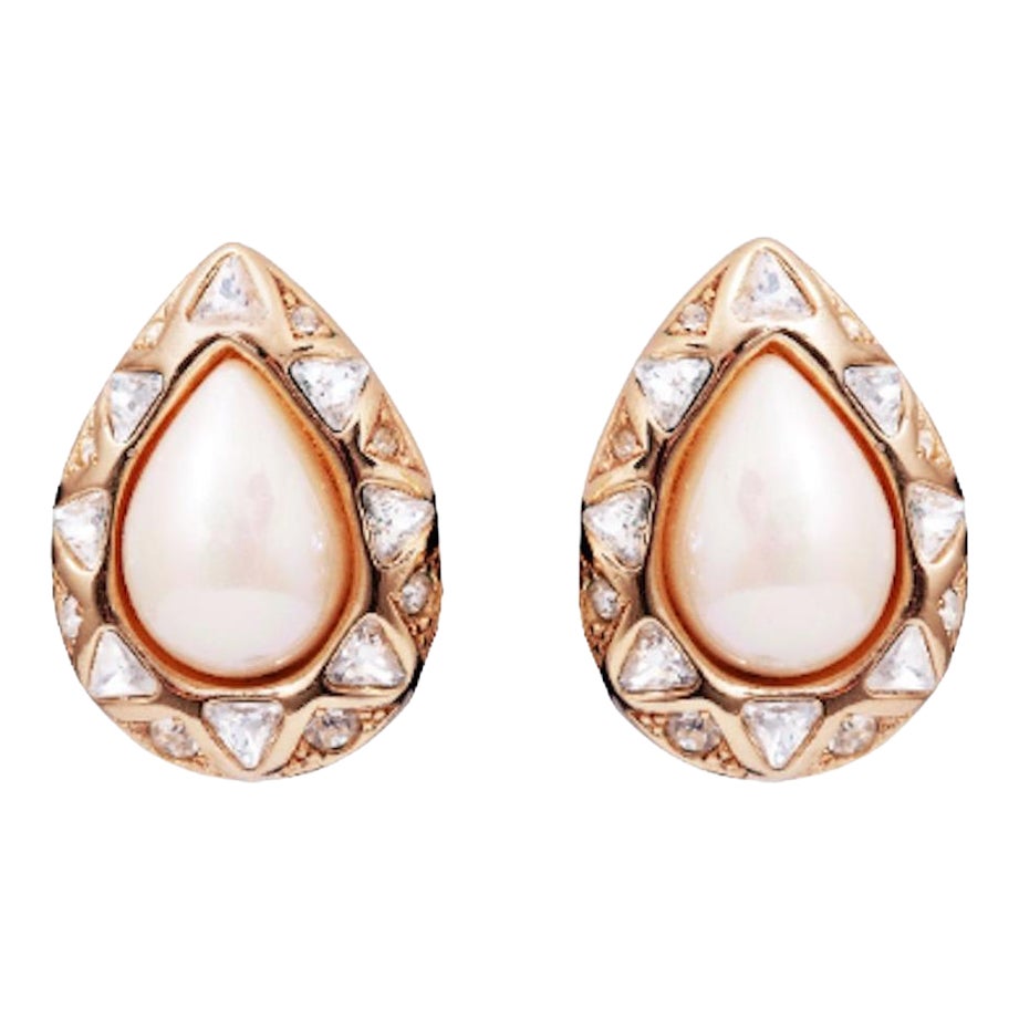1990s Christian Dior Crystal and Pearl Tear Drop Earrings