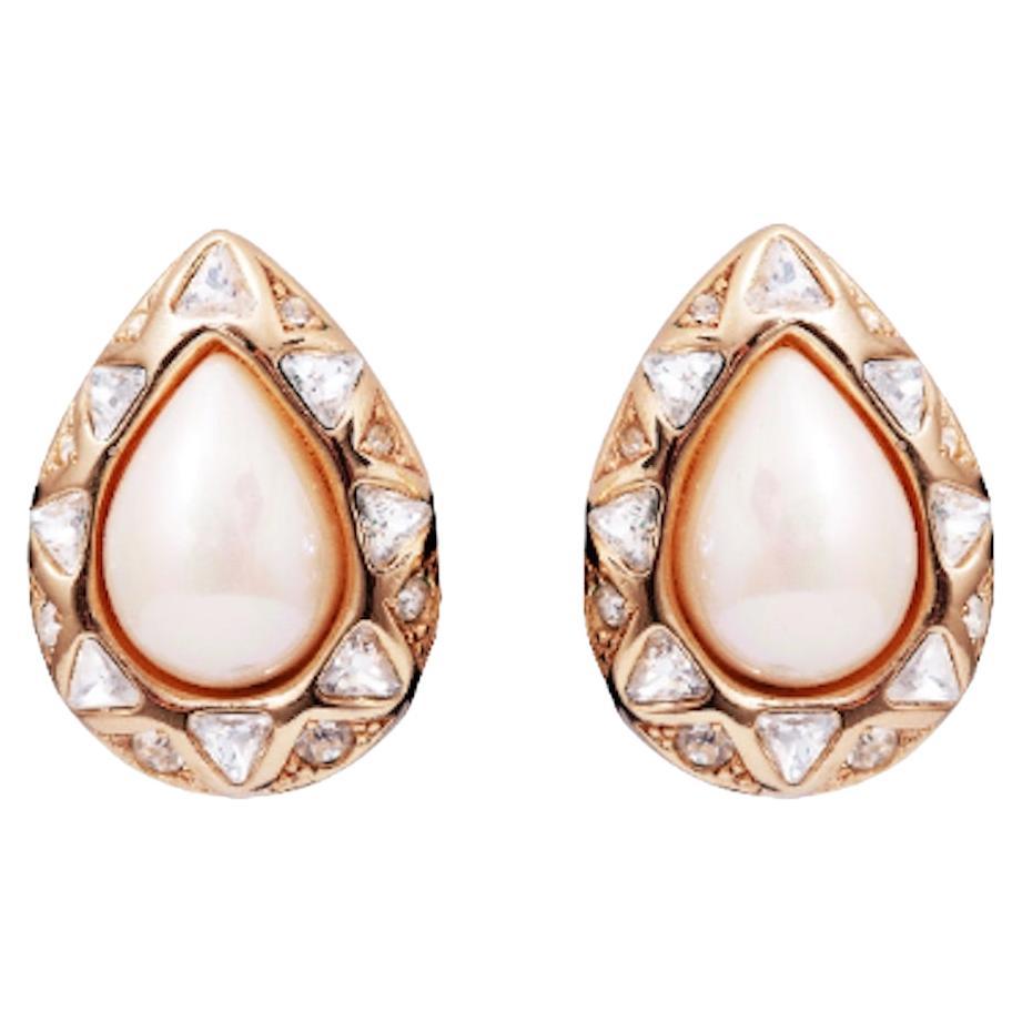 1990s Christian Dior Crystal and Pearl Tear Drop Earrings