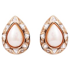 Used 1990s Christian Dior Crystal and Pearl Tear Drop Earrings