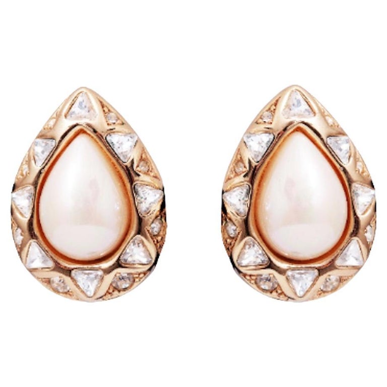 Small C Shape Clear Crystal Clip On Earrings In Gold Tone 17mm L