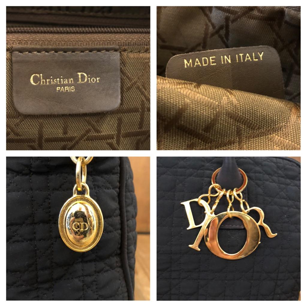 1990s CHRISTIAN DIOR Dark Brown Nylon Cannage Lady Dior Boston Handbag 2