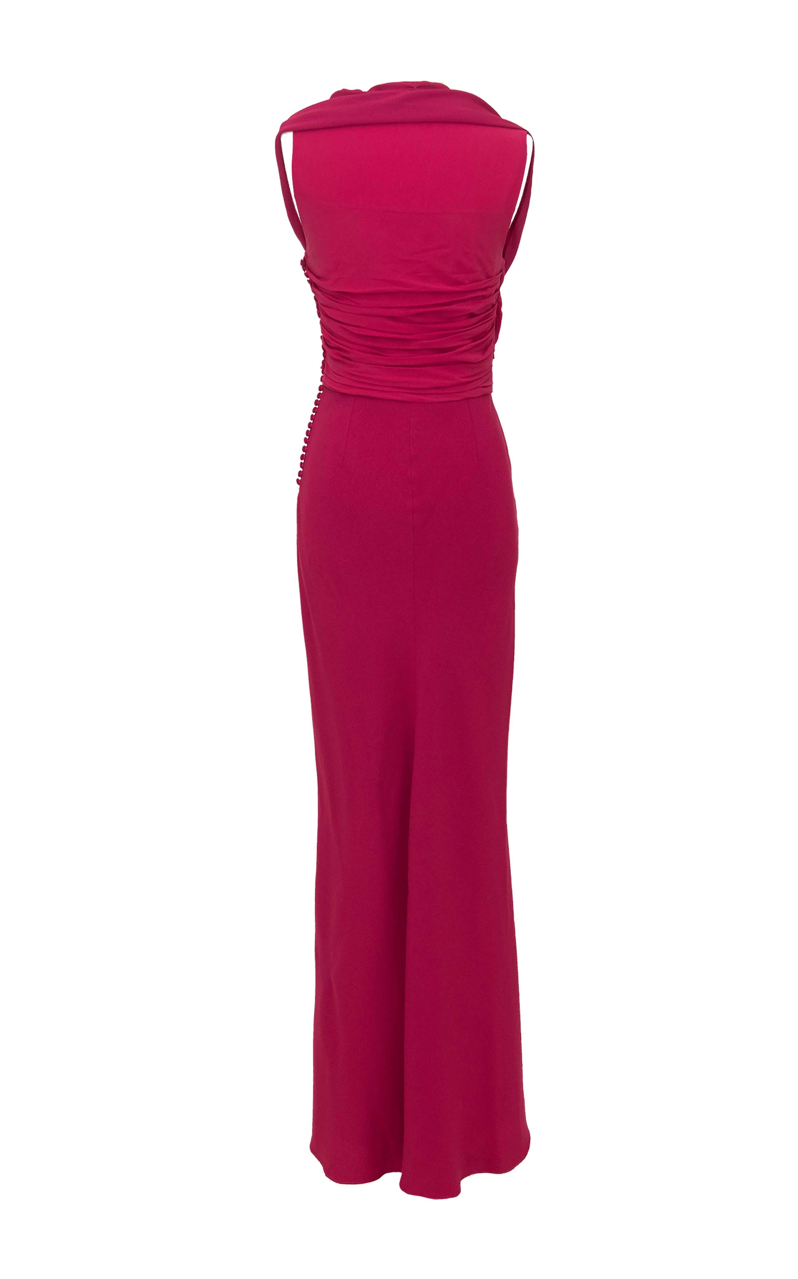 1990s Christian Dior Deep Fuchsia Pink Crepe Gown In Excellent Condition In North Hollywood, CA
