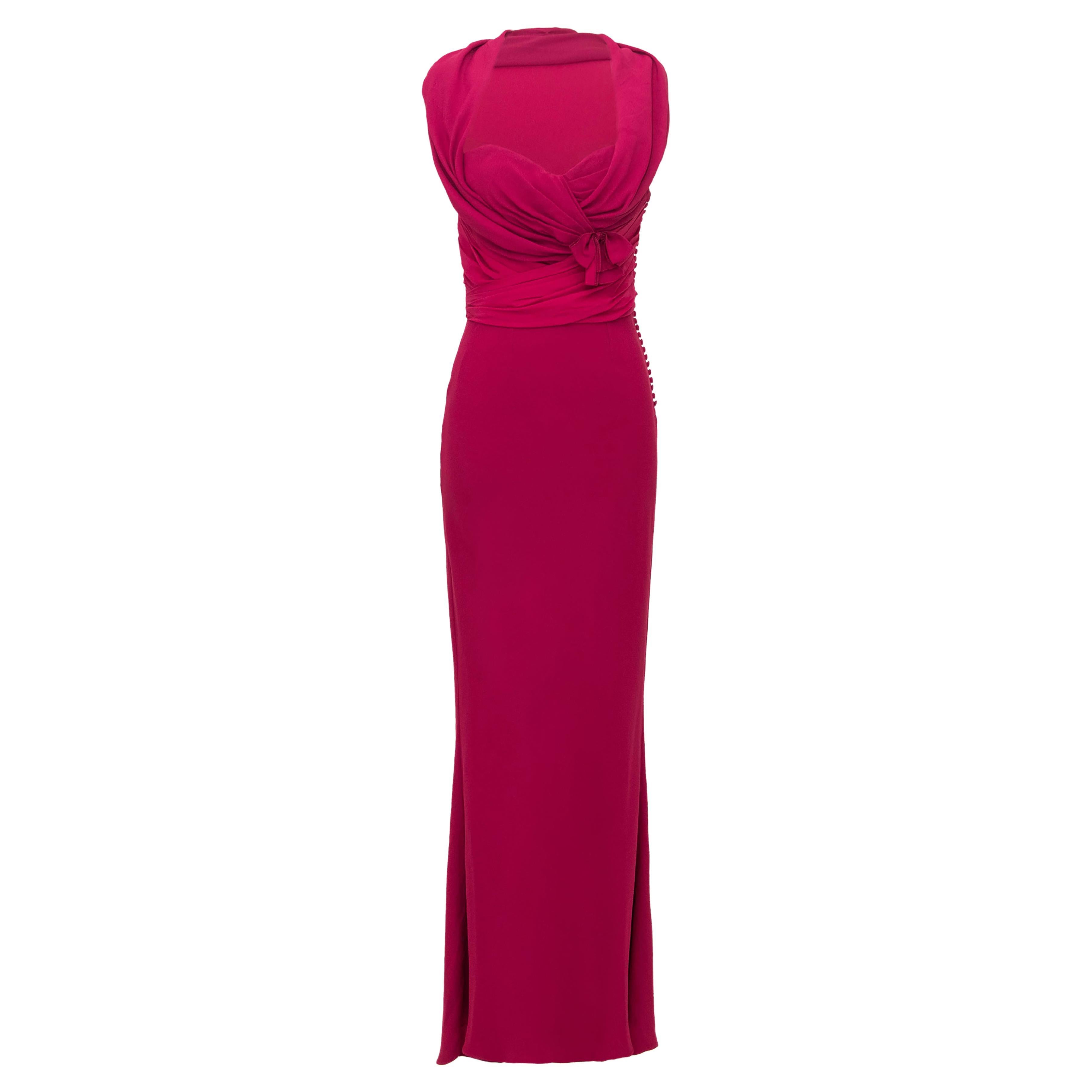 1990s Christian Dior Deep Fuchsia Pink Crepe Gown
