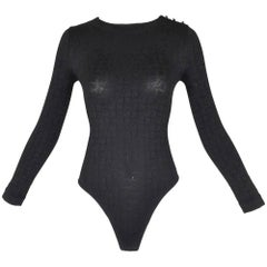1990's Christian Dior Delphino Sheer Black Monogram Logo Bodysuit Top