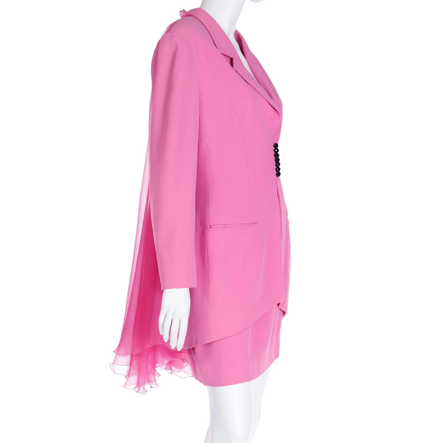 1990s Christian Dior Gianfranco Ferre Pink Jacket w Chiffon Drape & 2 Skirts For Sale 6