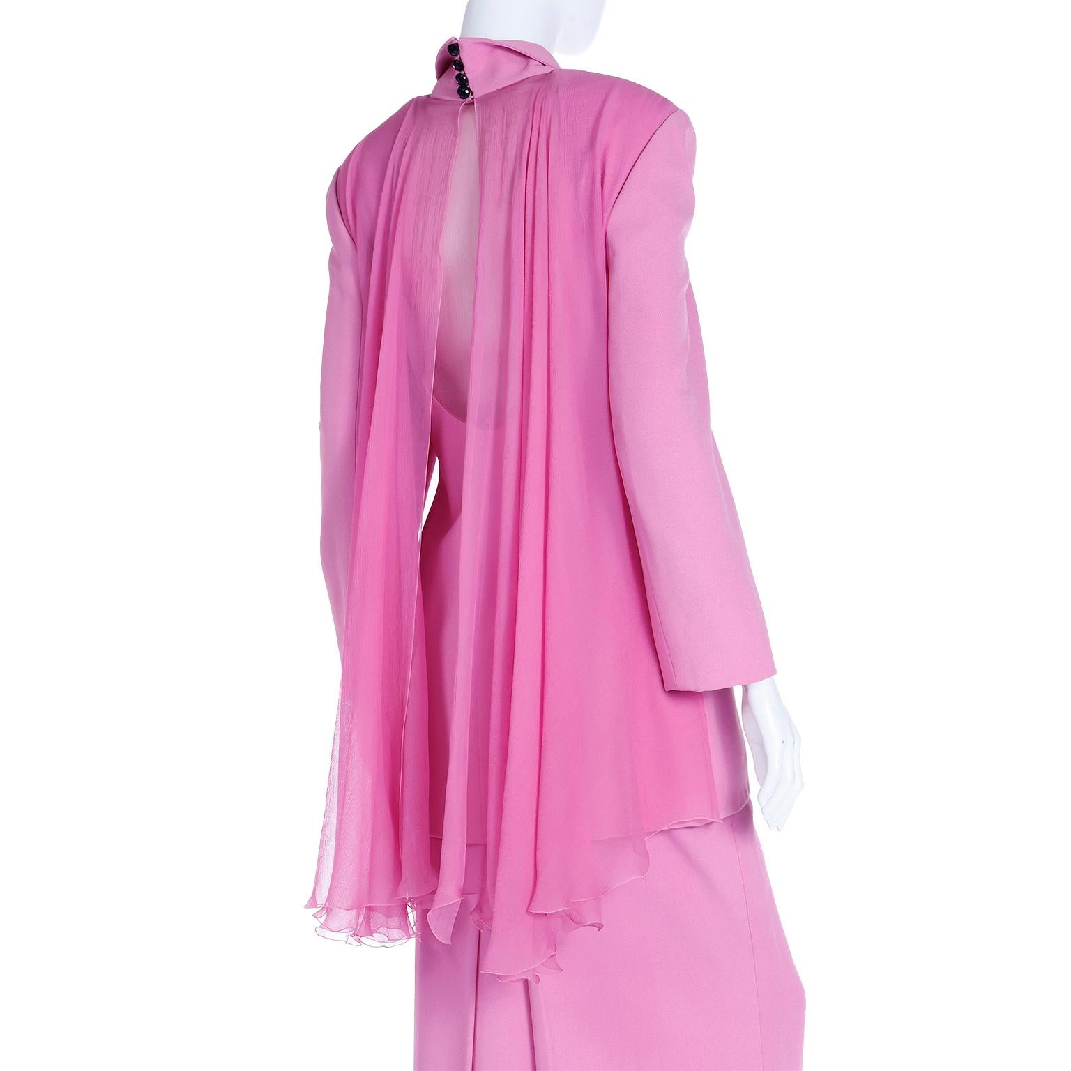 1990s Christian Dior Gianfranco Ferre Pink Jacket w Chiffon Drape & 2 Skirts For Sale 7