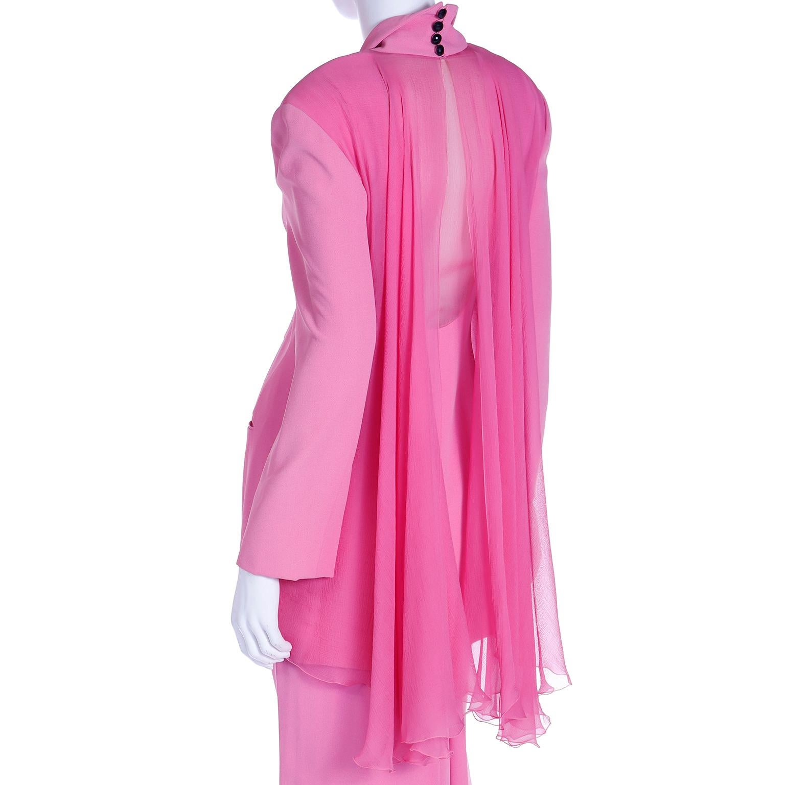 1990s Christian Dior Gianfranco Ferre Pink Jacket w Chiffon Drape & 2 Skirts 8