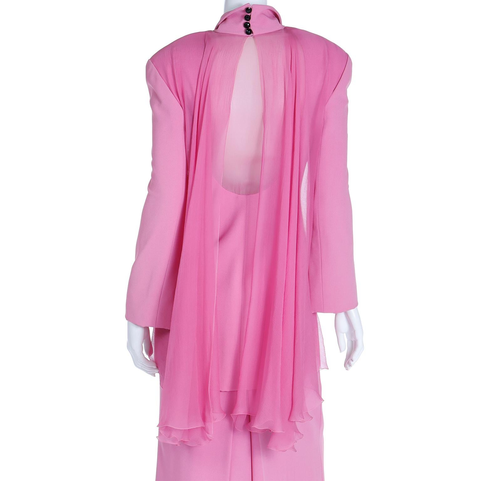 1990s Christian Dior Gianfranco Ferre Pink Jacket w Chiffon Drape & 2 Skirts For Sale 10