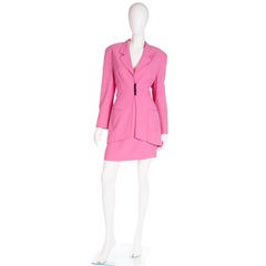 1990s Christian Dior Gianfranco Ferre Pink Jacket w Chiffon Drape & 2 Skirts