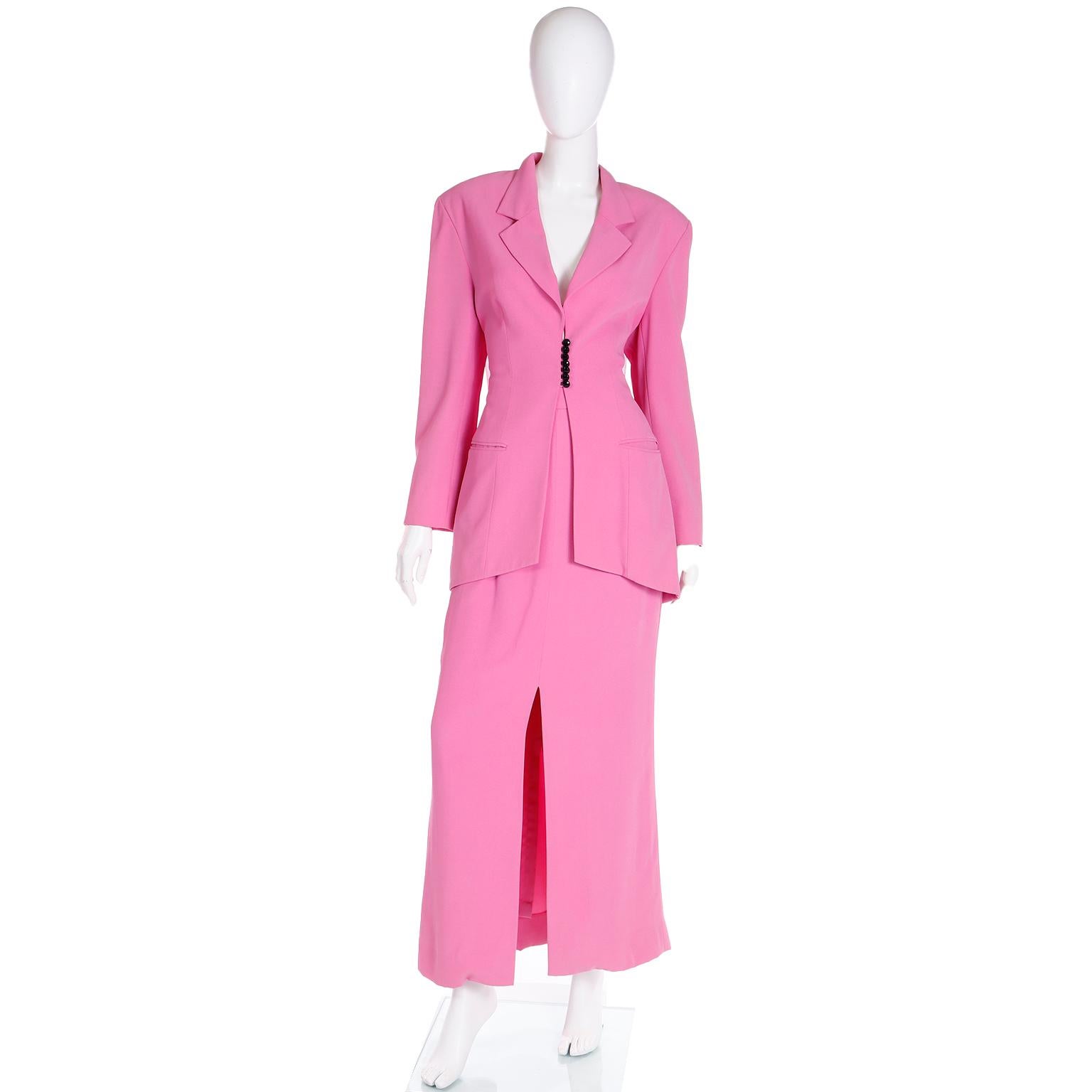 1990s Christian Dior Gianfranco Ferre Pink Jacket w Chiffon Drape & 2 Skirts In Excellent Condition For Sale In Portland, OR