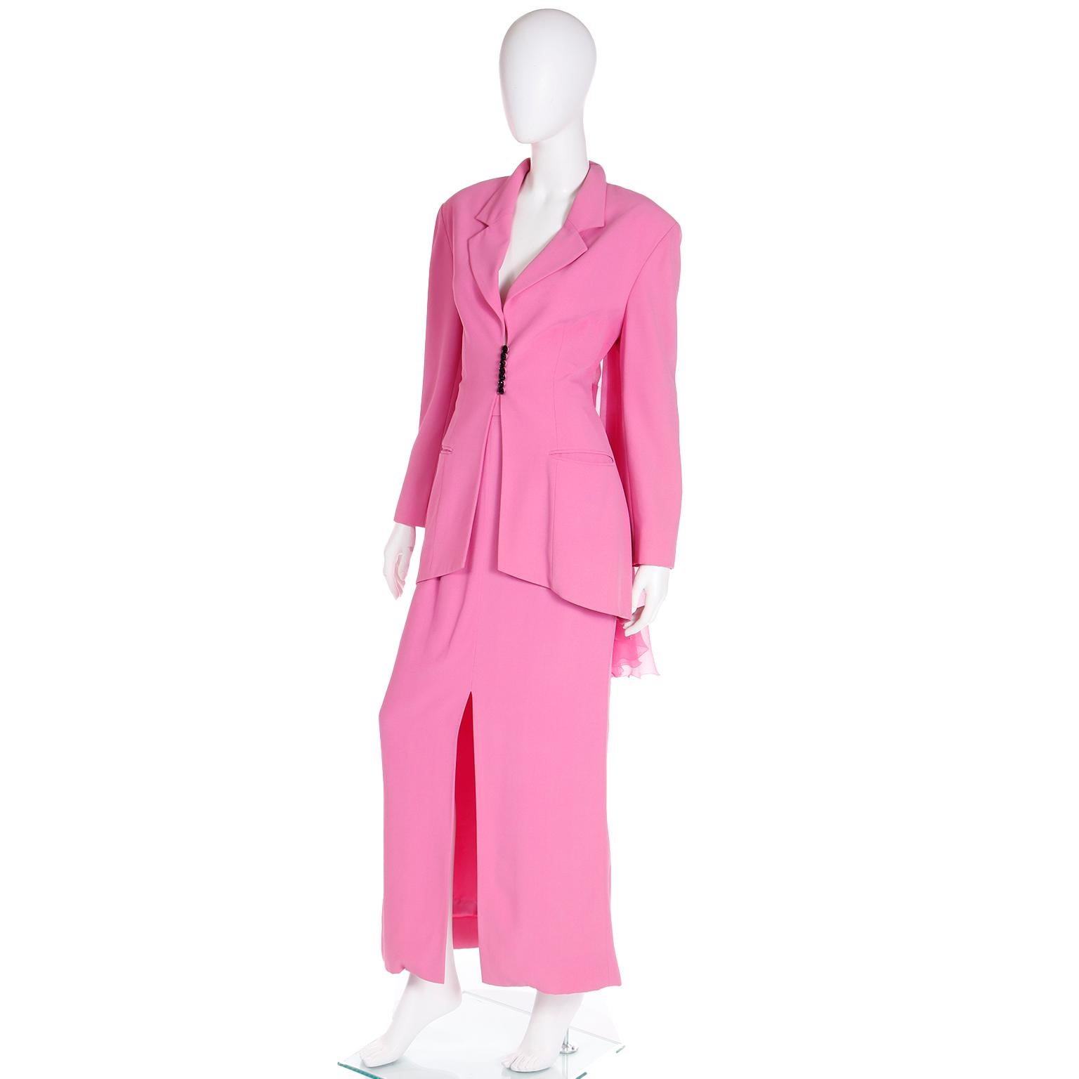 Women's 1990s Christian Dior Gianfranco Ferre Pink Jacket w Chiffon Drape & 2 Skirts For Sale