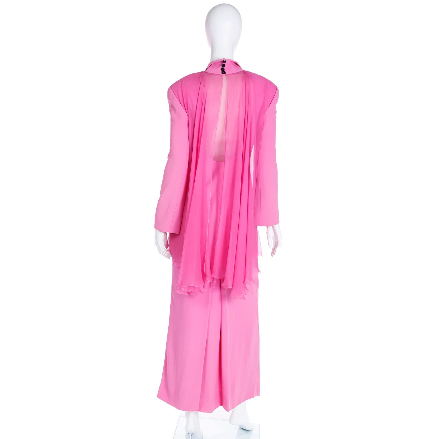 1990s Christian Dior Gianfranco Ferre Pink Jacket w Chiffon Drape & 2 Skirts For Sale 2
