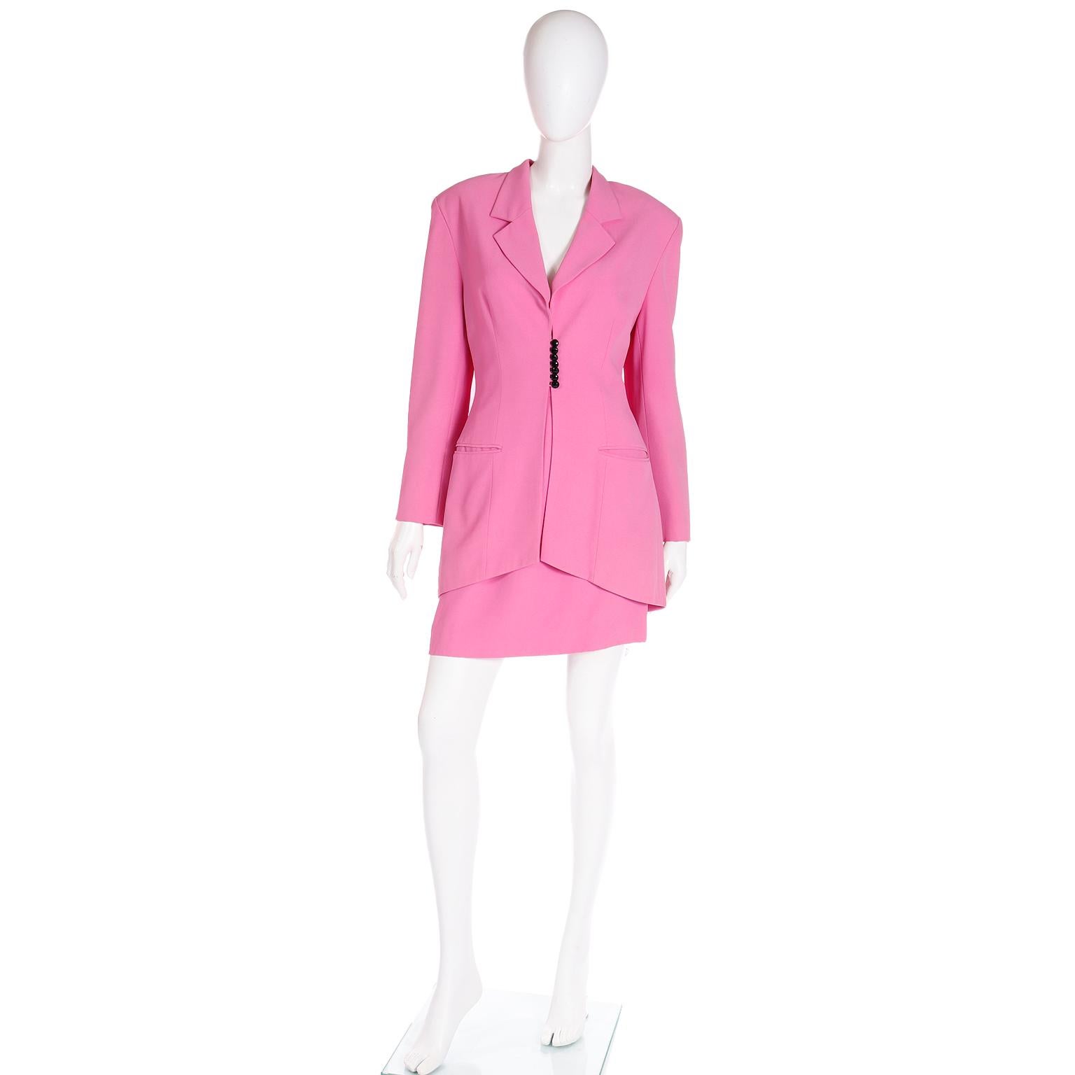 1990s Christian Dior Gianfranco Ferre Pink Jacket w Chiffon Drape & 2 Skirts For Sale 5