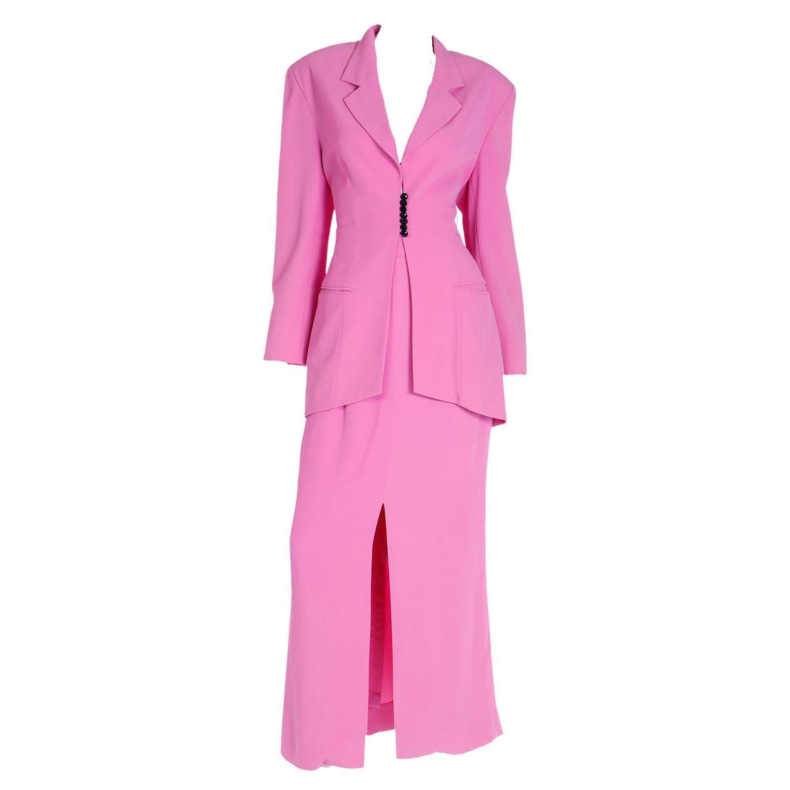 1990s Christian Dior Gianfranco Ferre Pink Jacket w Chiffon Drape & 2 Skirts For Sale