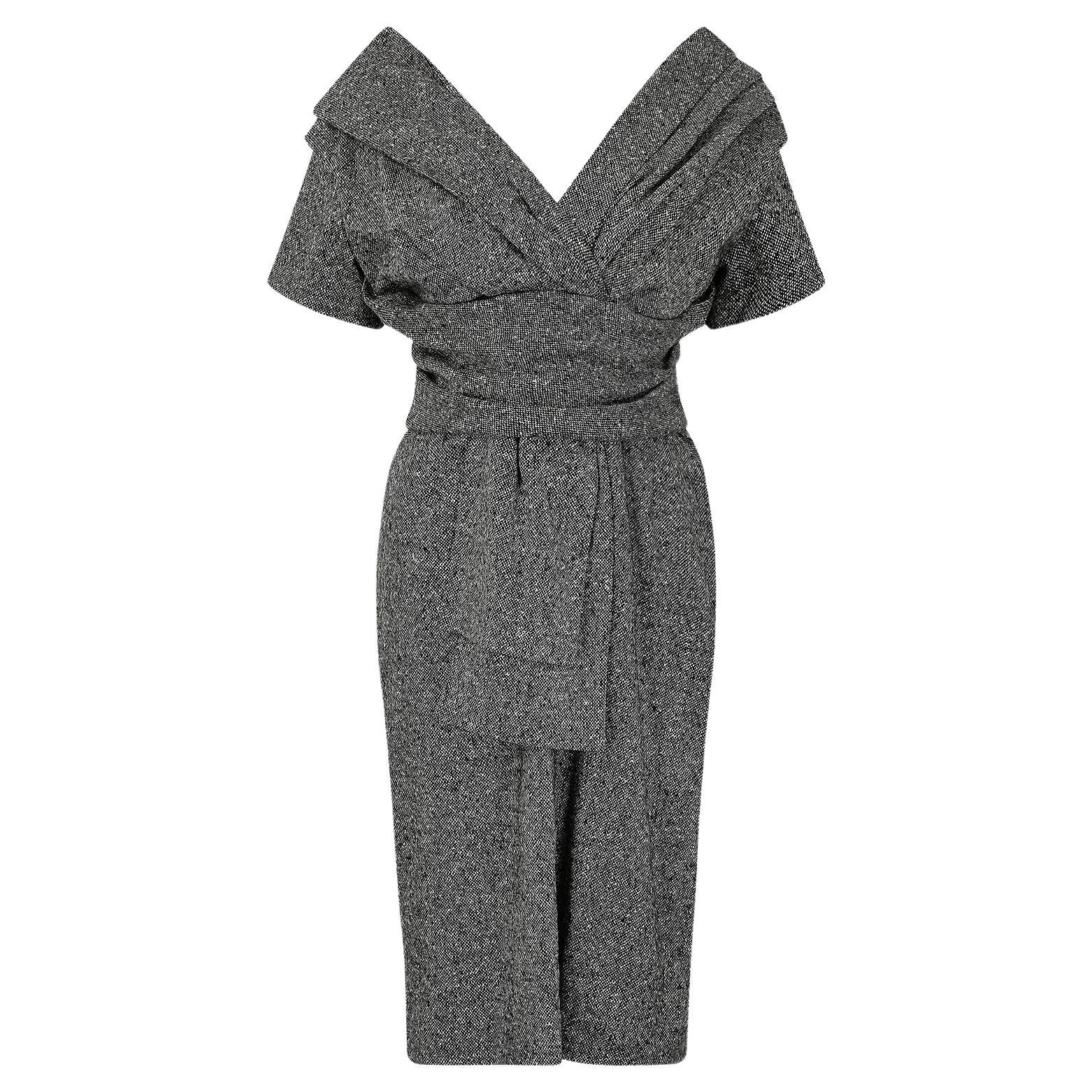 1990s Christian Dior Grey Tweed Dress