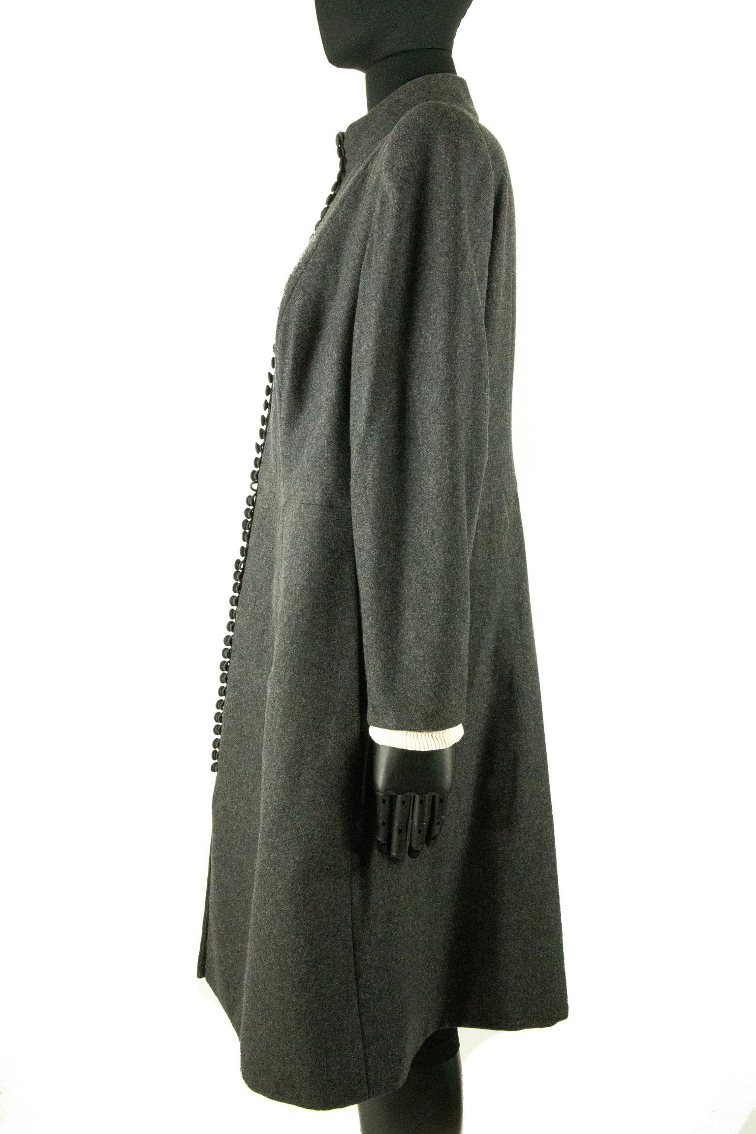 Gray 1990’s Christian Dior Haute Couture Charcoal Grey Woollen Coat For Sale